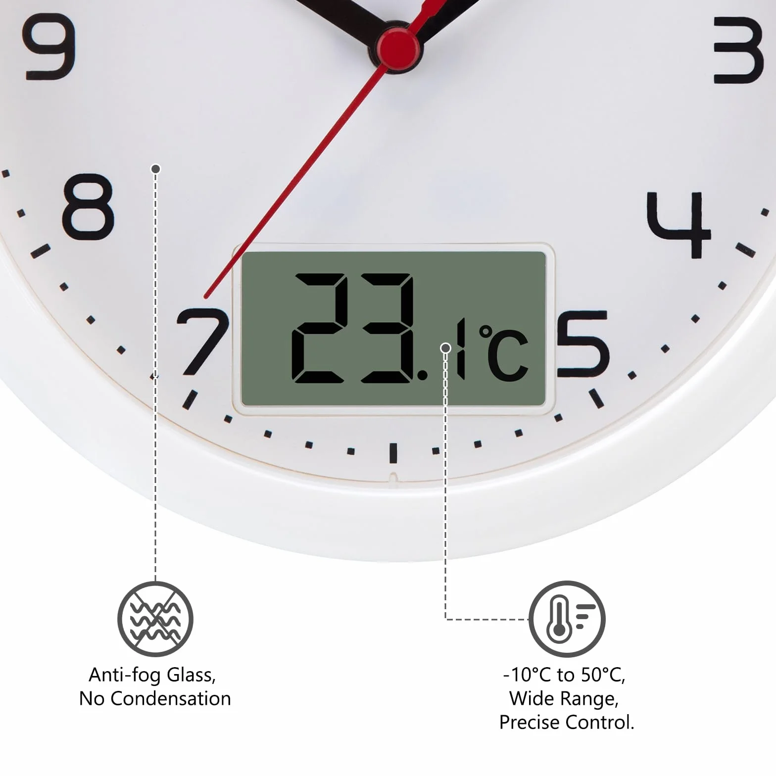 VIVILINEN Reloj de baño con indicador de temperatura 17 cm silencioso resistente a la humedad