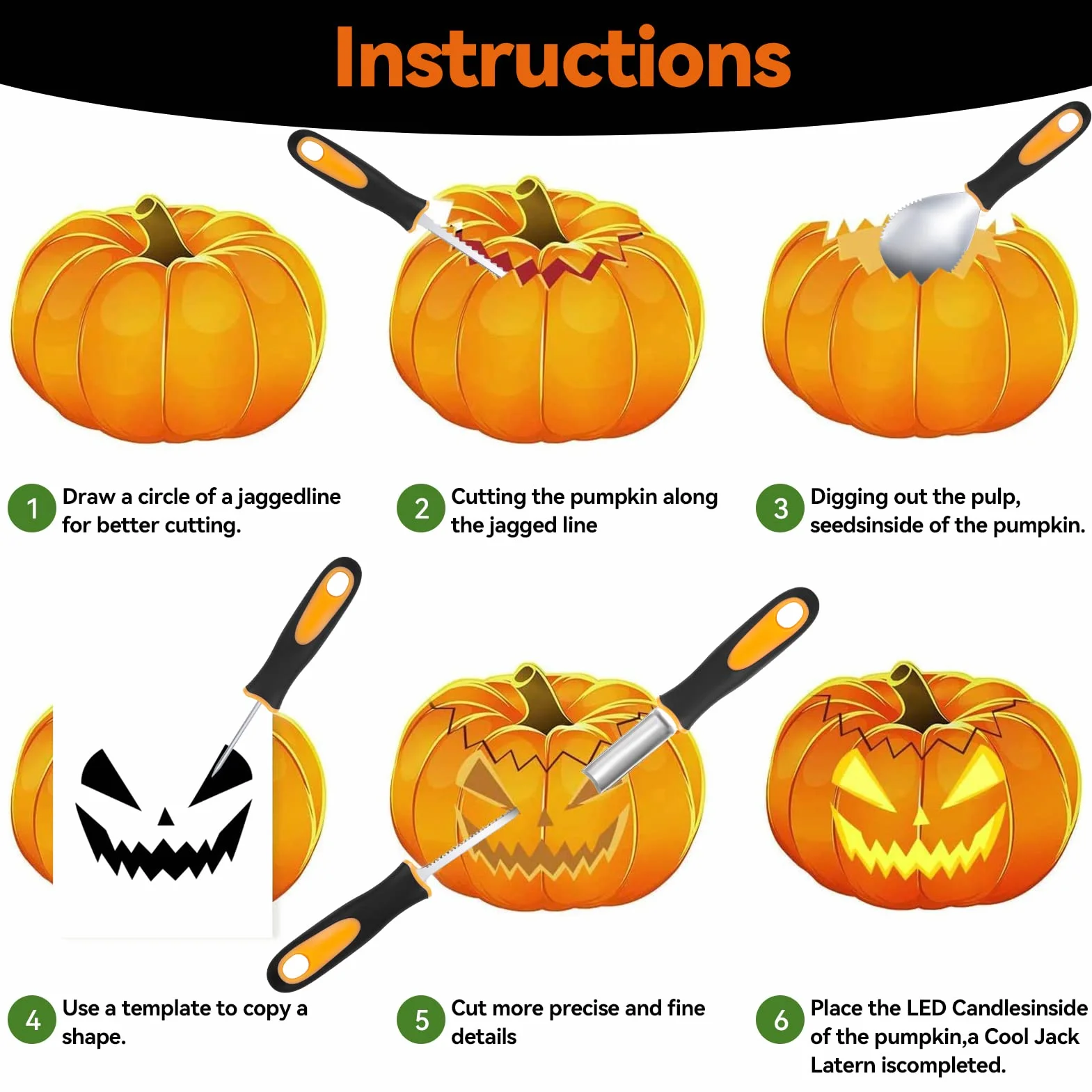 Kit de talla de calabaza Halloween, 5 piezas herramientas talla acero inoxidable