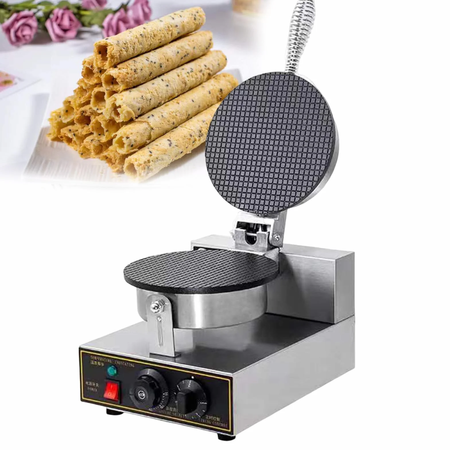 Máquina Profesional Para Hacer Conos De Gofre, Gofrera Eléctrica Comercial Con Calentamiento Uniforme Y Placas Antiadherentes Para Conos De Helado Y Postres Single-headeggrollcrepemachine