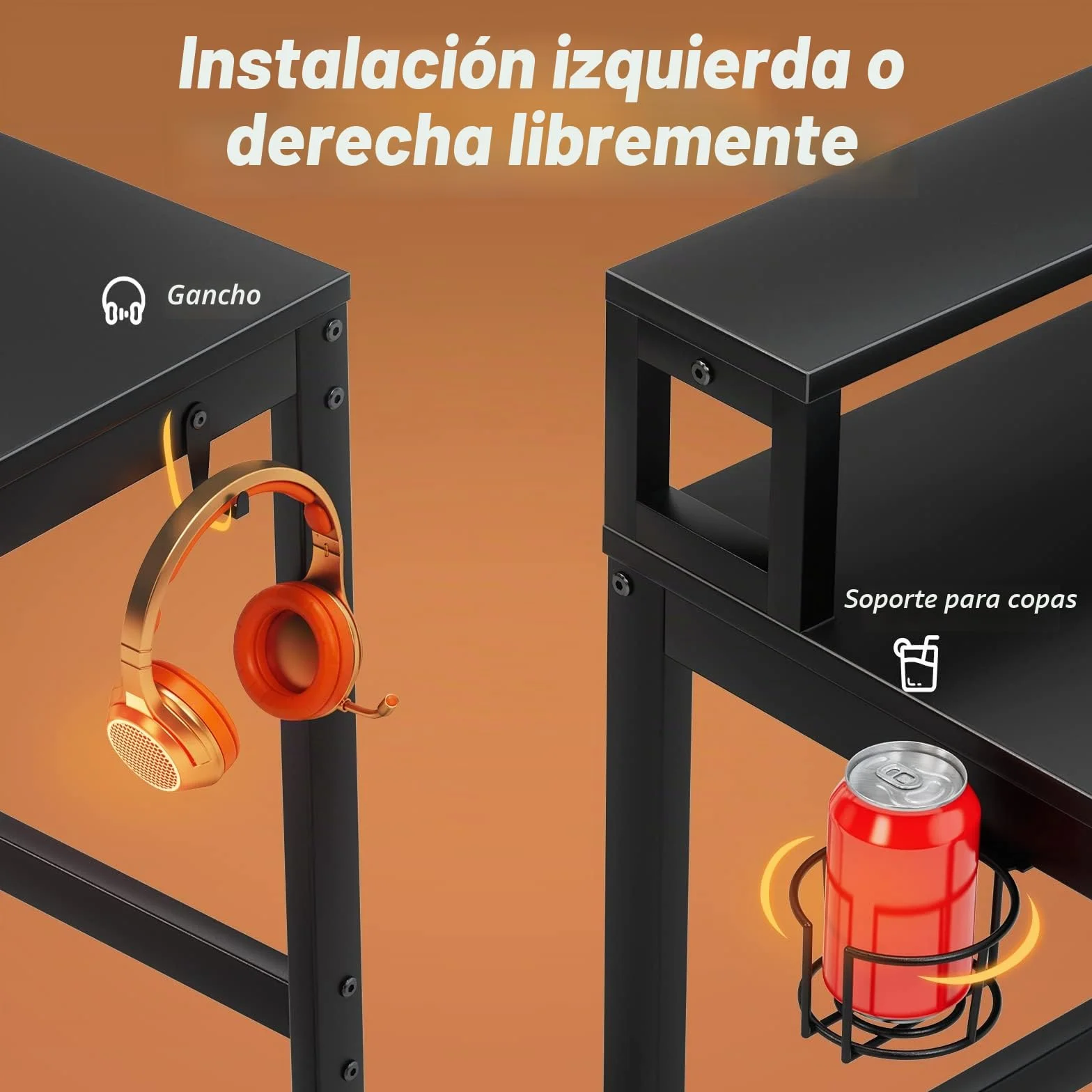 GreenForest Escritorio para juegos en forma de L con portavasos y gancho para auriculares, reversible de 128 cm para computadora con soporte para monitor
