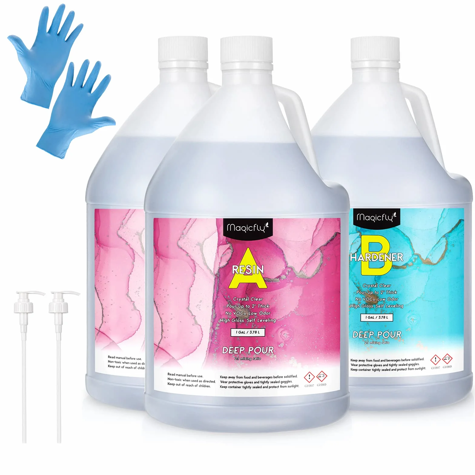 Magicfly Kit de resina epoxi de vertido profundo de 3 galones con bomba para profundidades de 2 a 4 pulgadas, resina epoxi transparente 2:1 para mesas de río, parte superior de bar, madera, resistente