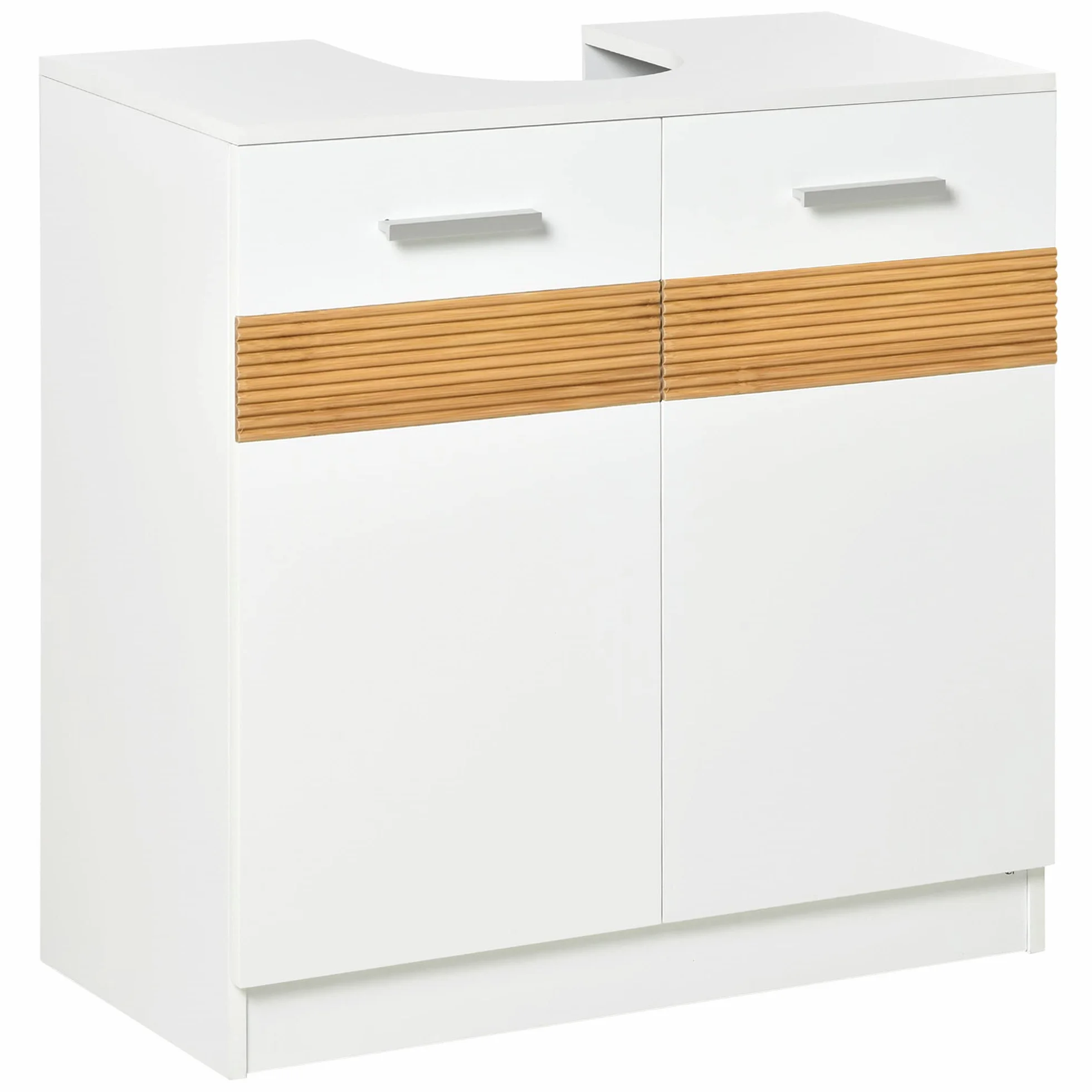 kleankin Mueble para Debajo del Lavabo Armario Baño de Suelo de Madera con 2 Puertas y Estante Interior Estilo Moderno 60x30x60,5 cm Blanco