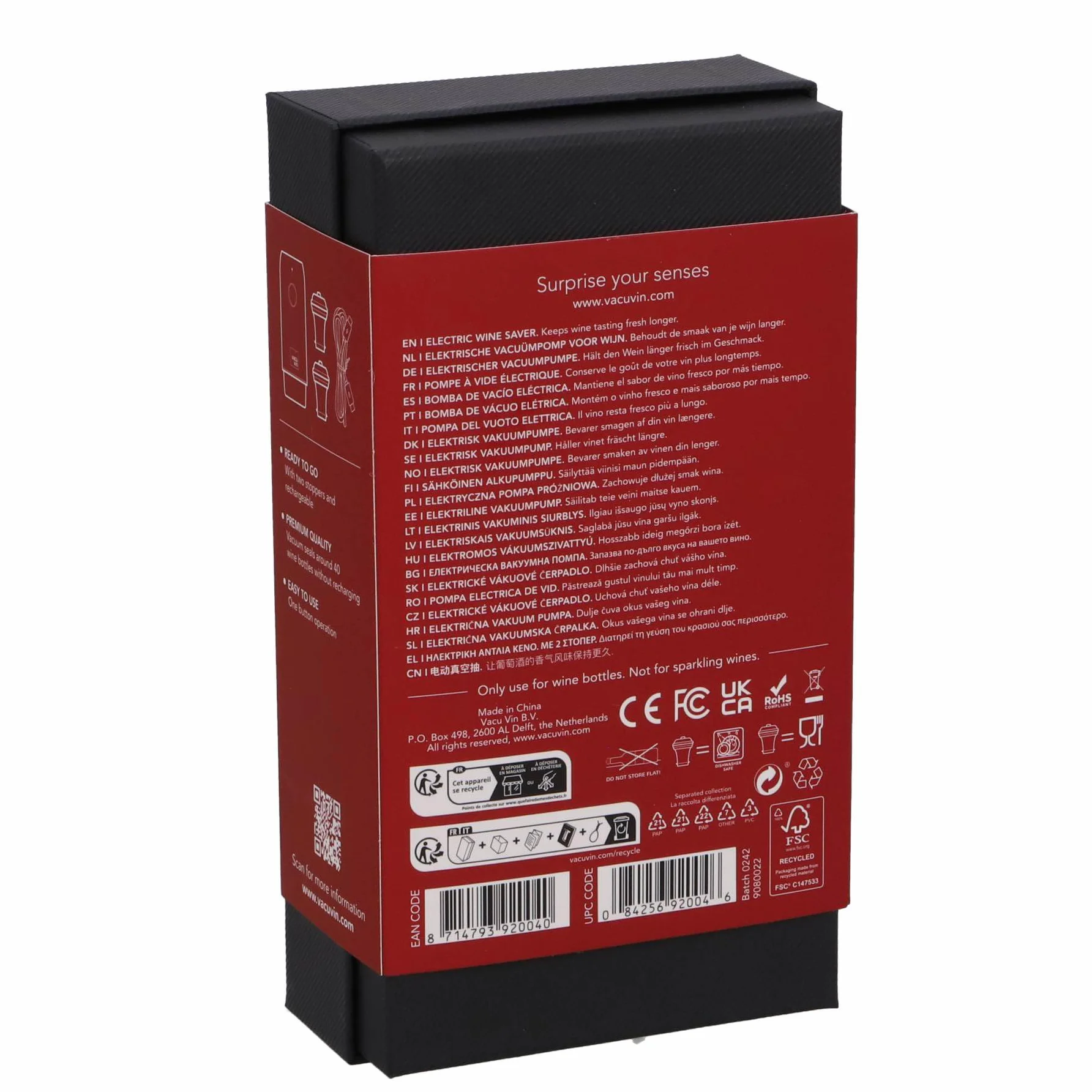 Vacu Vin Ahorro de vino eléctrico, con 2 tapones, tapón de vacío recargable, ideal para conservar hasta 40 botellas, perfecto para el hogar, la cocina y cualquier ocasión, incluye caja de regalo