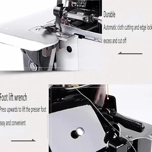 Máquina de coser Overlock de alta velocidad para dobladillo, 3000 puntadas/minuto, longitud de puntada ajustable, 3 opciones de puntada, potencia de 250 W, perfecta para costura en casa y proyectos de