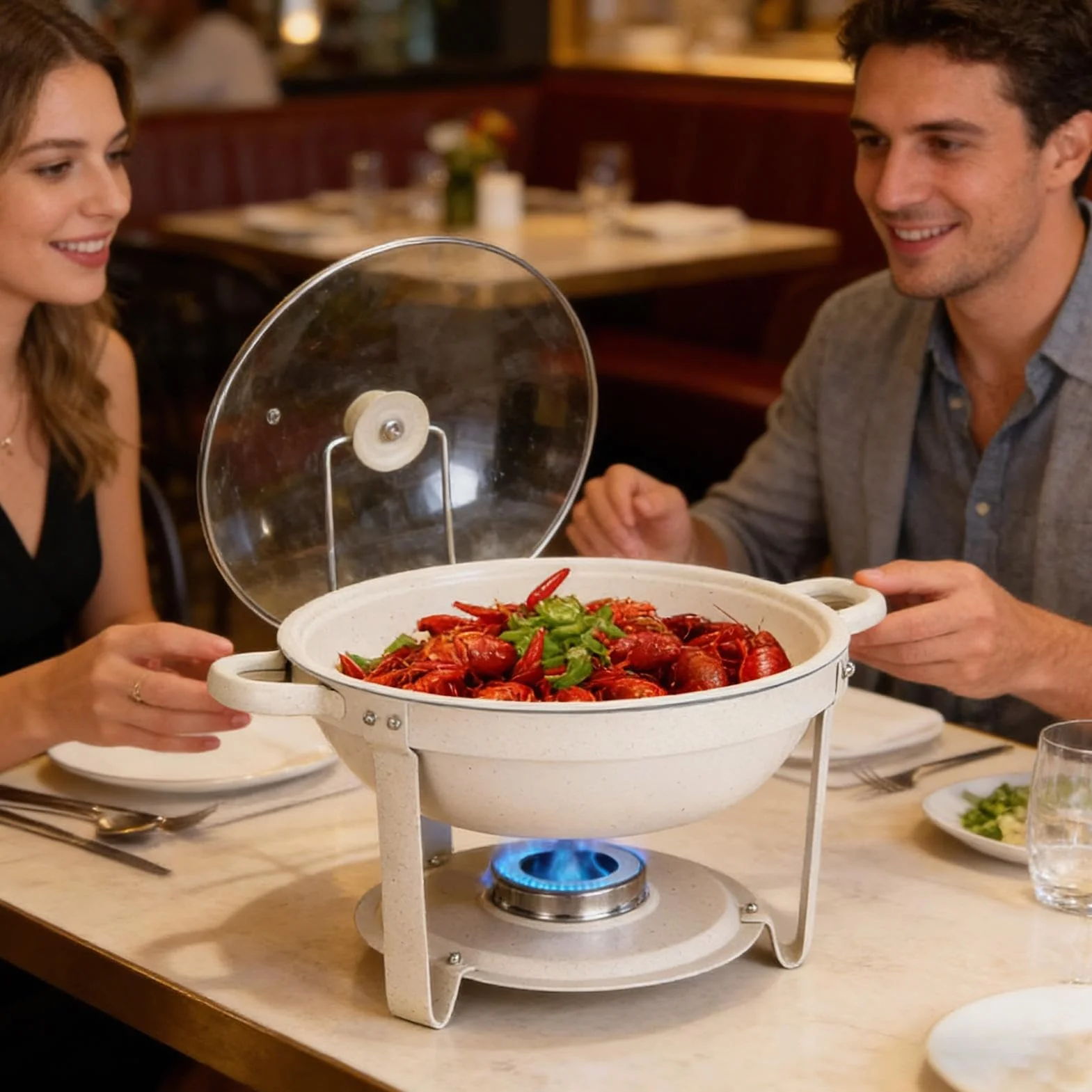 Bandeja Caliente para Buffet Bandeja Calentadora con Tapa Transparente | Vajilla para Buffet Para Recepciones, Banquetes, Celebraciones de Navidad, Año Nuevo, Pascua, Bodas y Eventos