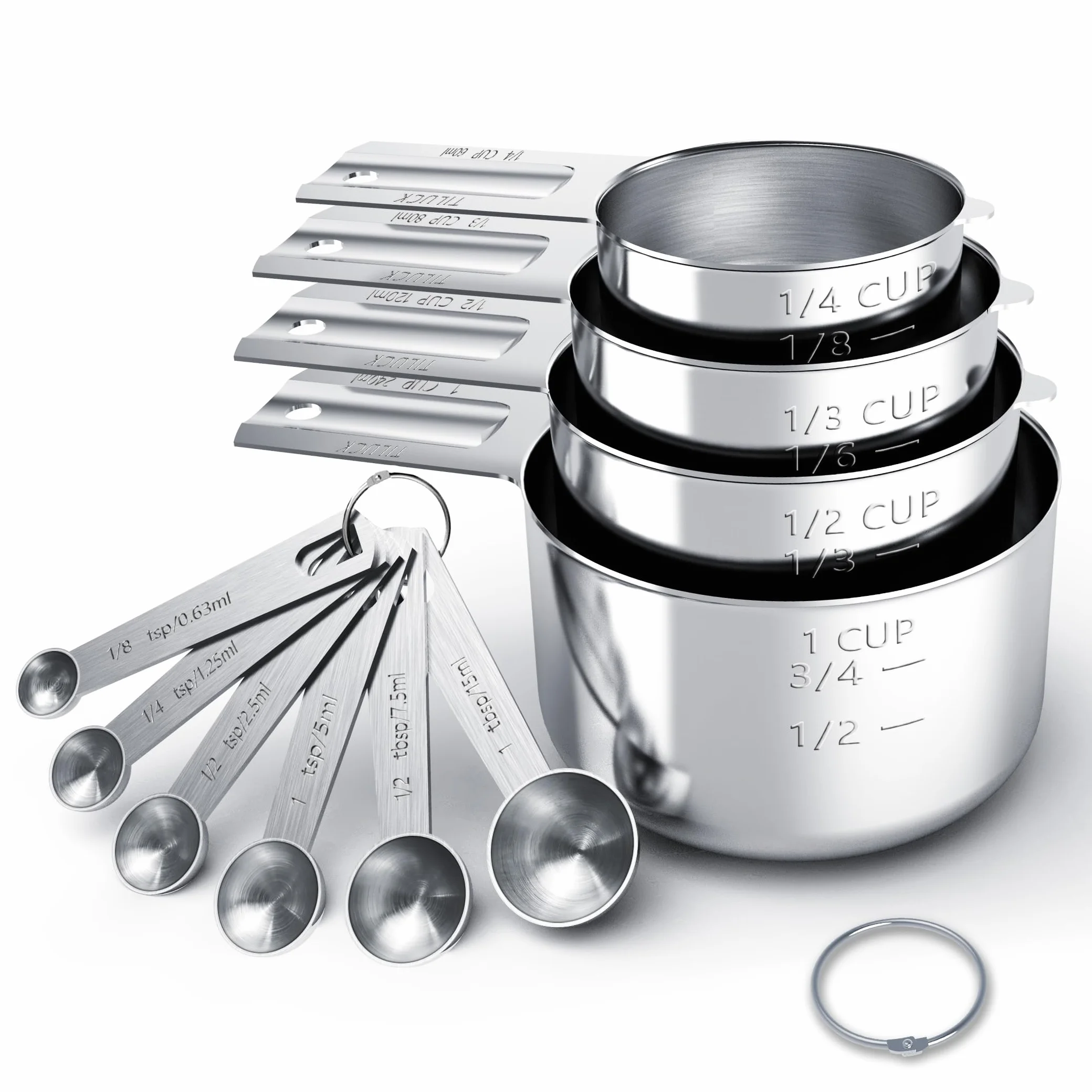 TILUCK Juego de tazas y cucharas medidoras de acero inoxidable, tazas y cucharas | Tazas medidoras de acero inoxidable, utensilios de cocina para cocinar y hornear (10)