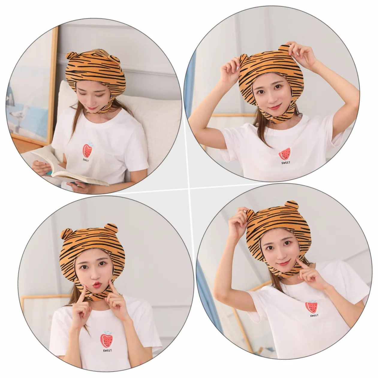 TOPBATHY 4piezas Sombrero De Peluche De Tigre Divertido Para Fiestas Accesorio De Disfraz Para Carnaval y Cosplay Diseño De Animal Material Suave y Cómodo