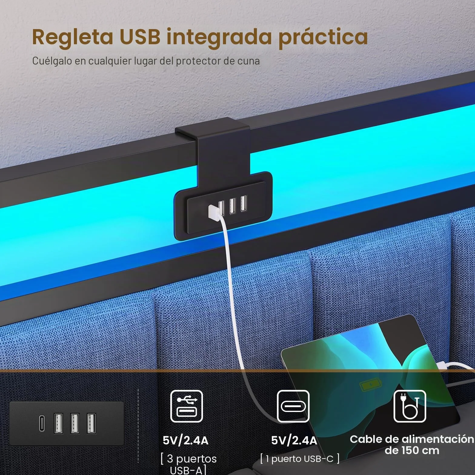 DICTAC Sofá Cama de 90 x 190 con iluminación LED y Toma USB, Estructura de Cama de 90x190 con somier de láminas de Metal, Cama banqueta con Cama Nido y cajones de Almacenamiento para niños, Gris