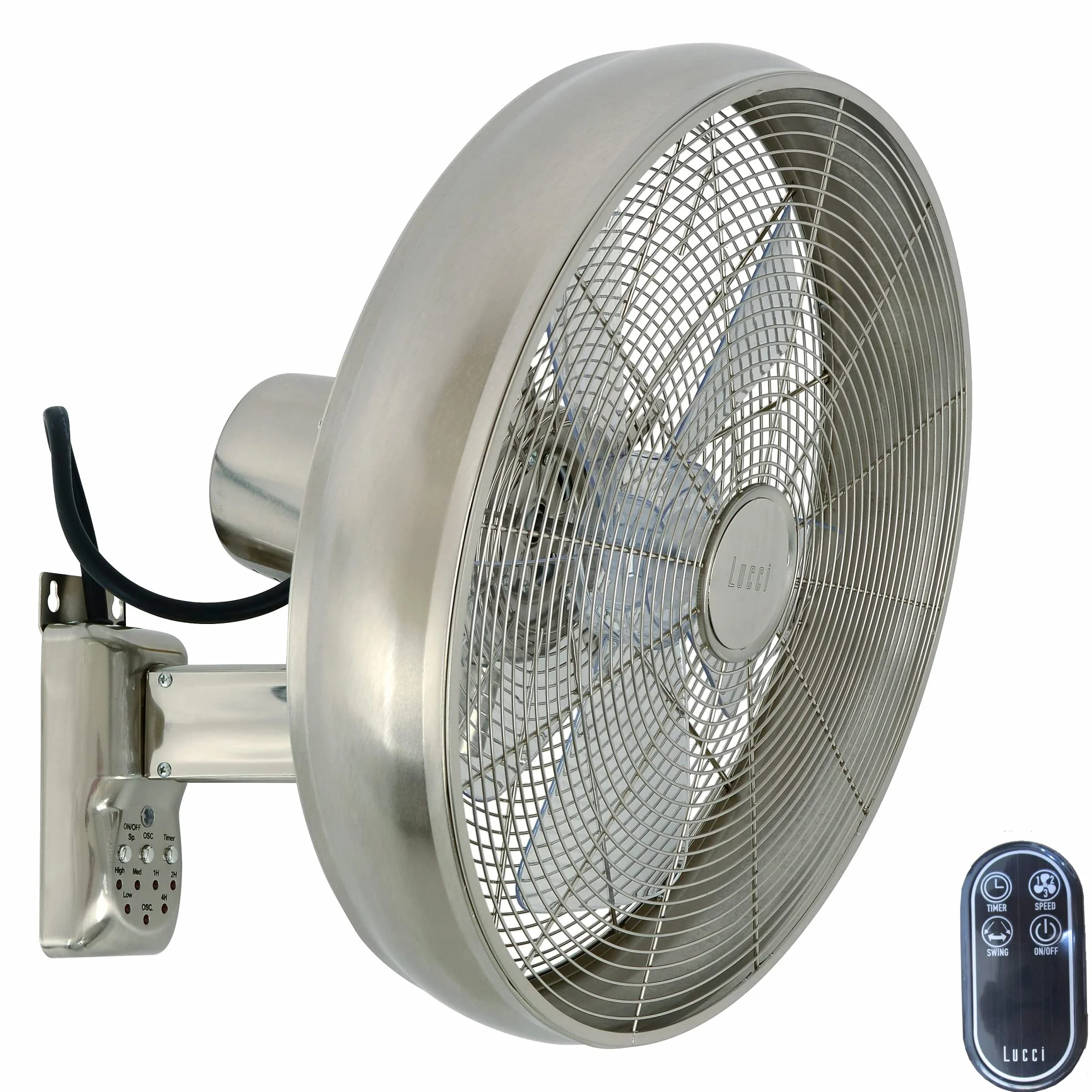 LUCCI AIR Ventilador de pared Breeze con mando a distancia, ventilador de pared con función giratoria automática, diámetro de 46 cm, acero