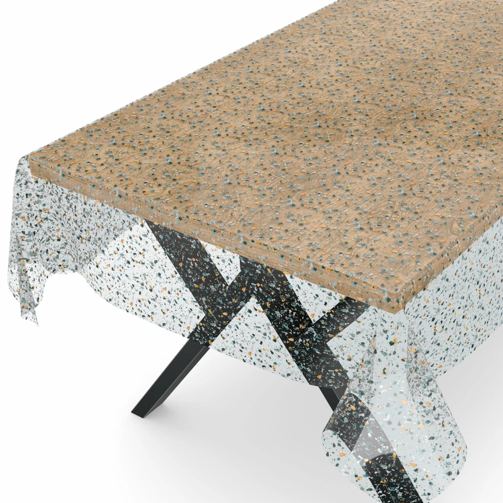 ANRO Mantel de hule transparente, protector de mesa, estampado, diseño Terrazo, 3000 x 140 cm, borde cortado
