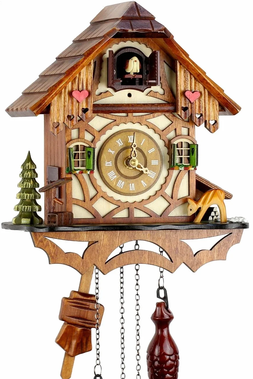 Reloj de cuco de la Selva Negra de madera auténtica con mecanismo de cuarzo con funcionamiento a pilas y sonido de cuco. Mecanismo musical, 24 cm de Uhren-Park Eble - Eble -Fachwerkhaus