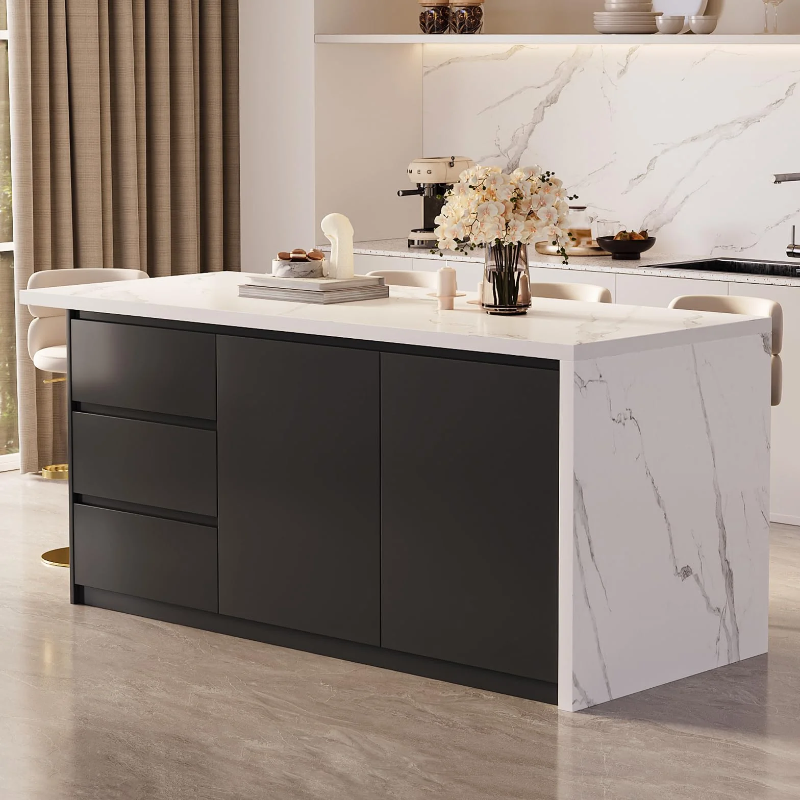 Homary Ila de Cocina con Almacenamiento múltiple para Cocina y Comedor, 183cm x 80cm
