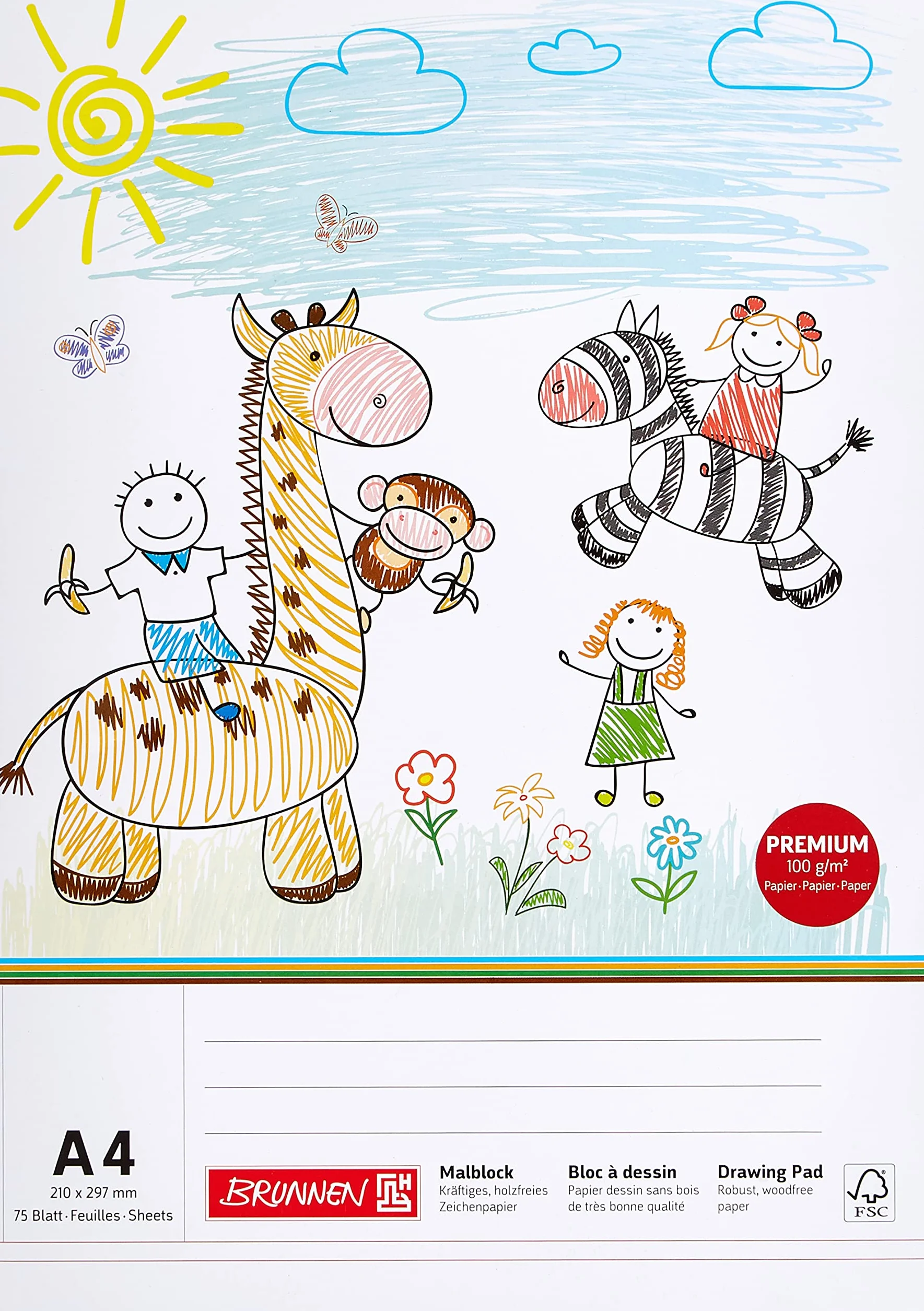Bloc de dibujo infantil Brunnen DIN A4 100 g/m² 75 hojas 210x297 mm