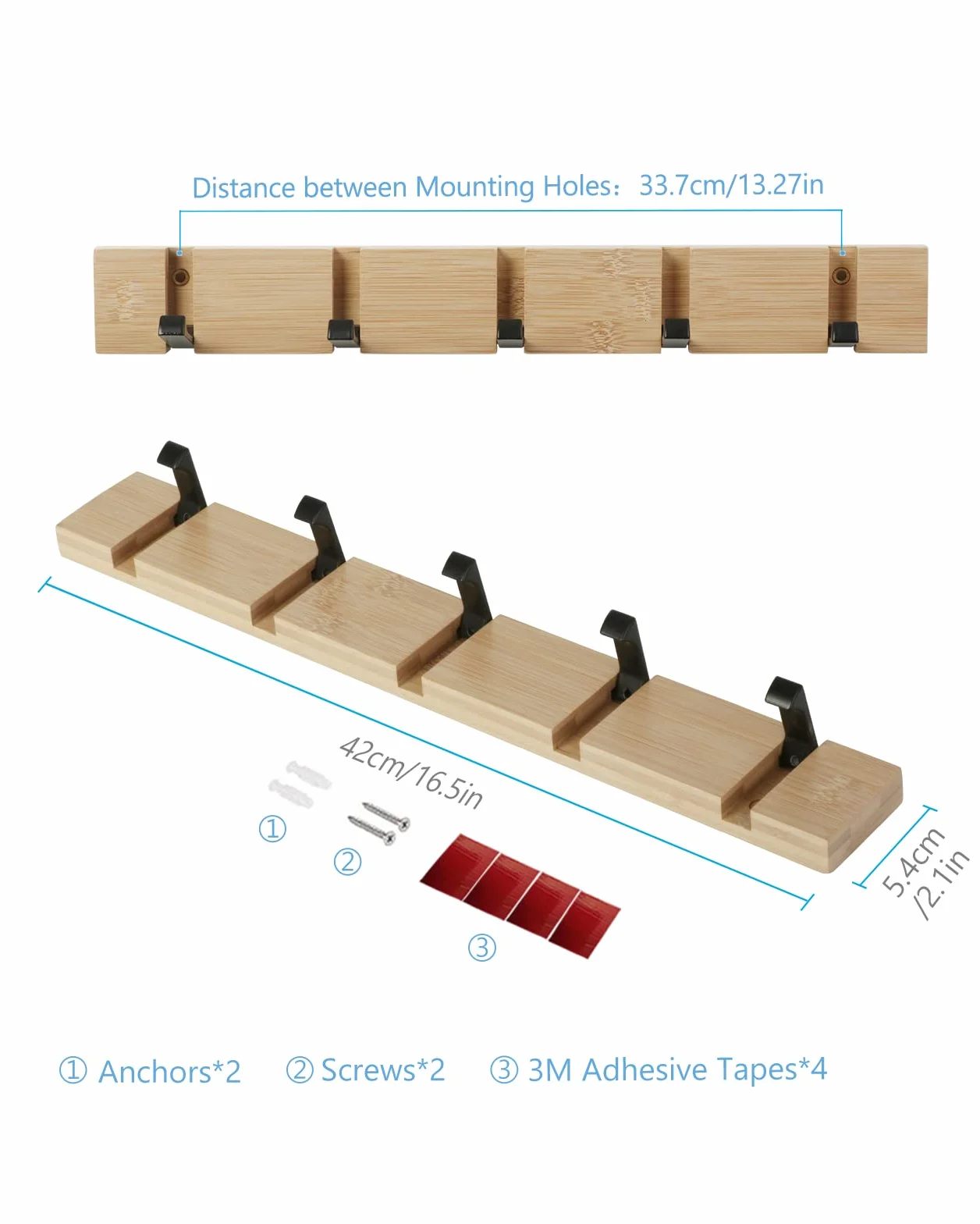 JSVER Perchero de Pared Plegable 5 Ganchos para Colgar Abrigos, Bufandas y Más - Natural