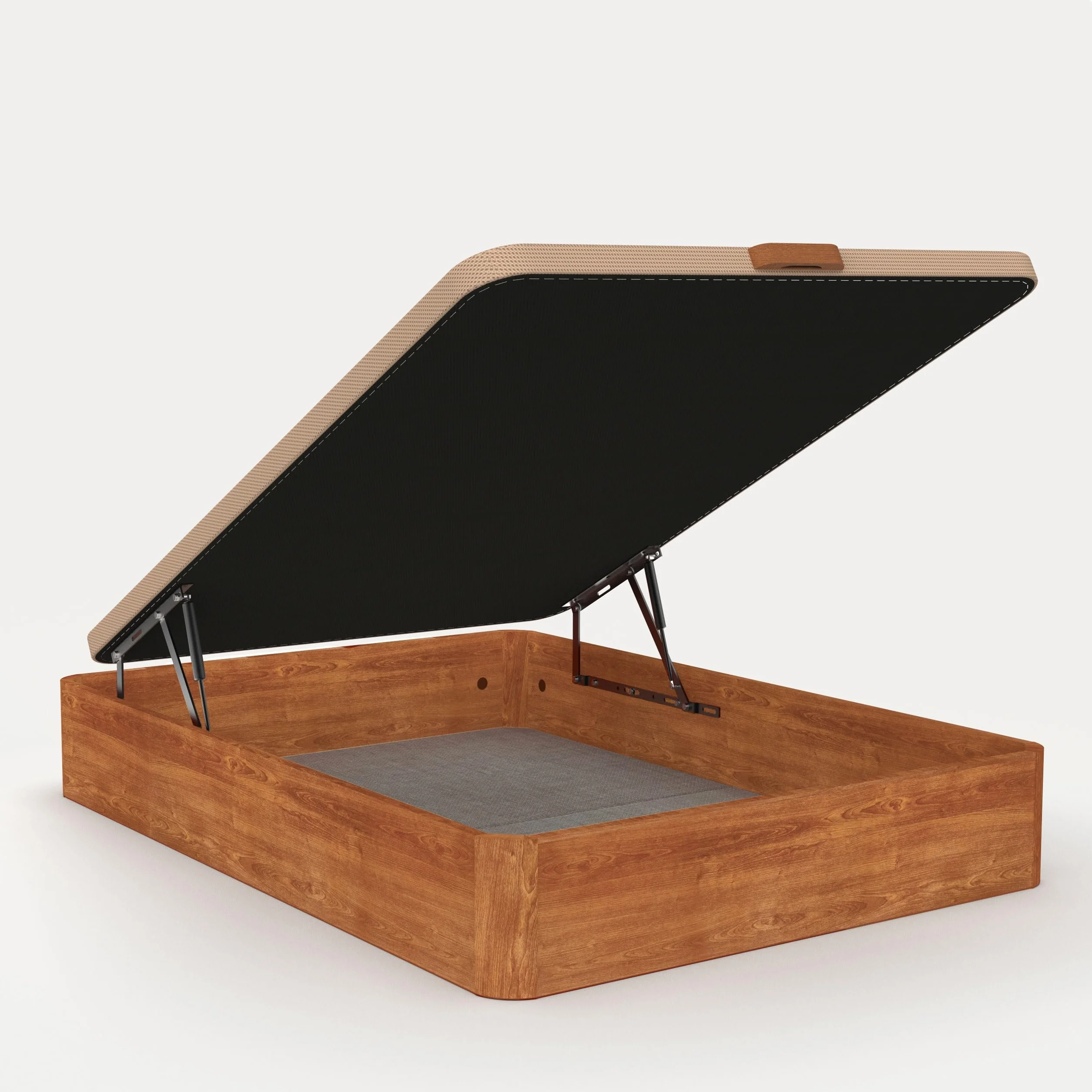 Canapé de Madera Abatible Gran Capacidad · Gran Capacidad; Cajón Madera; Cajón Cerezo; Tapa Crudo; Tejido 3D Transpirable · 140x200cm