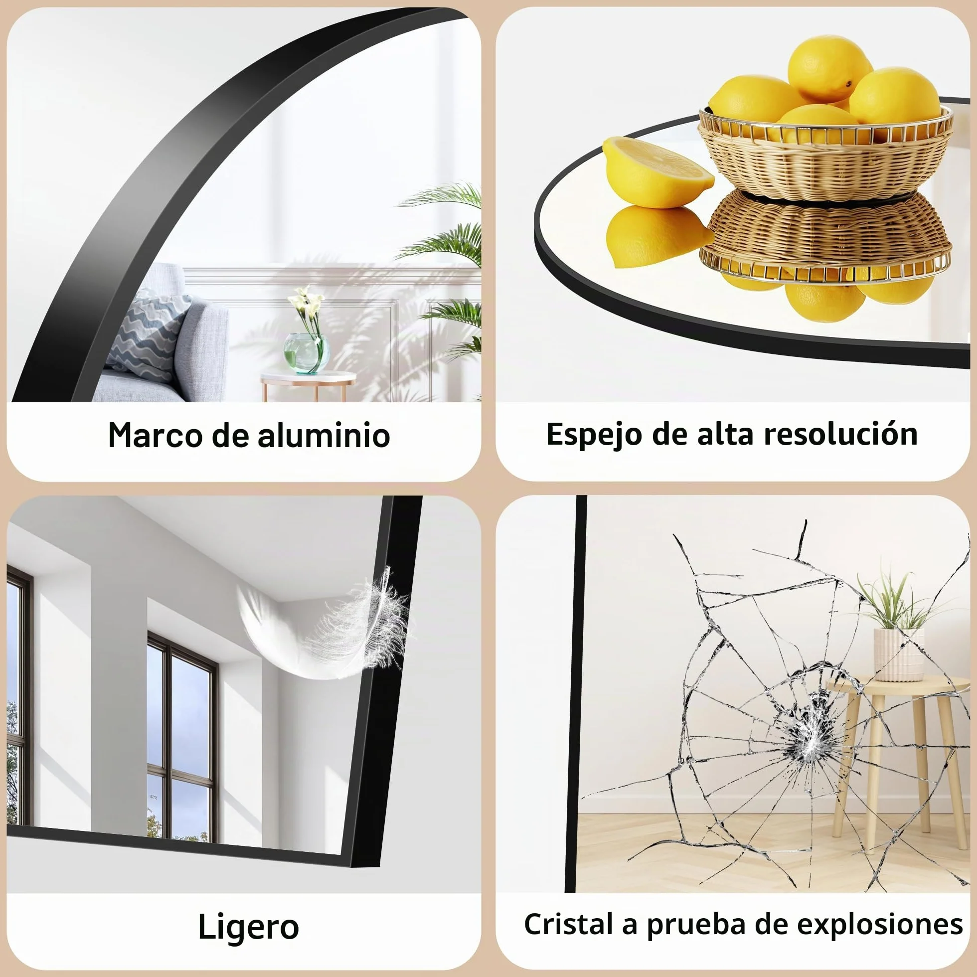 WOLIBEER Espejo Grande de Cuerpo Entero 192 x 85 cm Con Marco de Aluminio Negro - Para Pared o Pie - Ideal Para Dormitorio, Entrada, Pasillo y Decoración