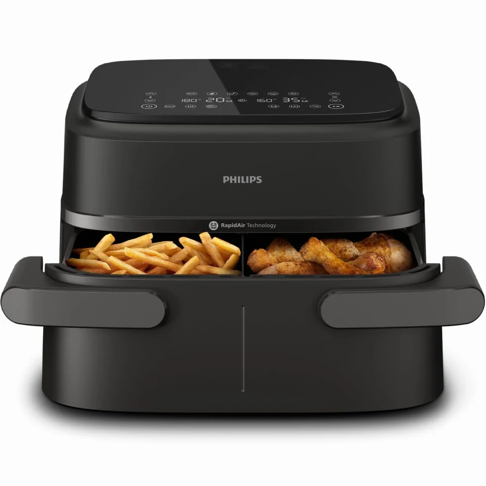 Philips Dual Basket Airfryer Serie 1000-7,1 l de capacidad, tecnología RapidAir, 10 funciones en 1, 90% menos de grasa, diseño compacto, aplicación de recetas HomeID (NA154/00)