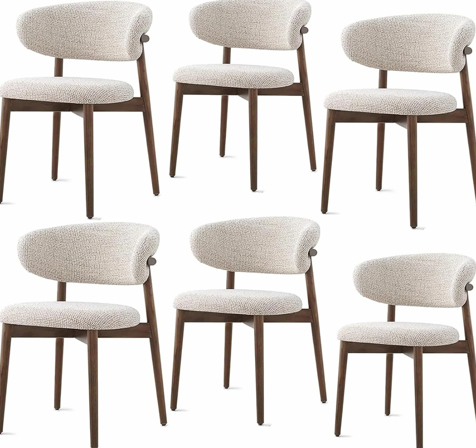 Sillas modernas de comedor de madera maciza, sillas de reposabrazos, sillas acolchadas de tela con respaldo curvo, diseño ergonómico, adecuadas para cocina y Sala de estar Walnut,6pieces
