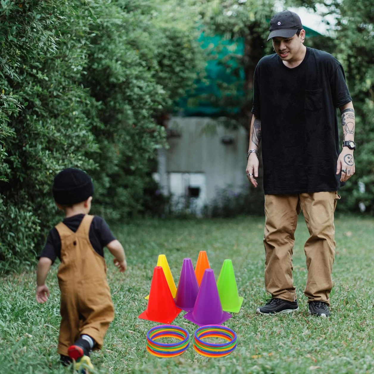 Conos De Plástico para Lanzamiento con Anillos Juego De Entrenamiento Deportivo para Niños, Seguro y Duradero, Ideal para Fiestas Infantiles, Actividades Al Aire Libre y Entrenamiento Sensorial