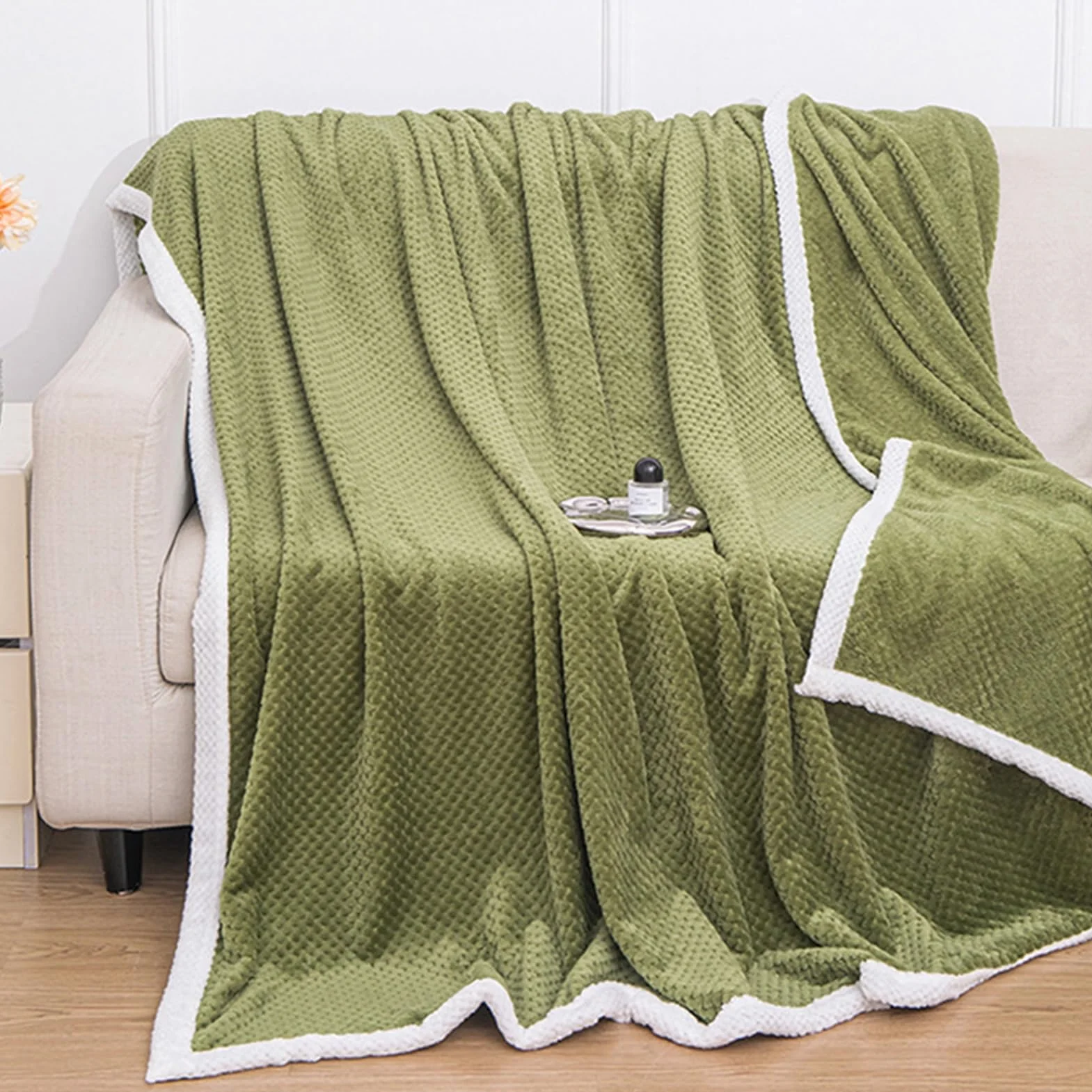 Mantas para Sofá Tacto Suave y Cálido Manta Sofa o Mantas para Cama Ligeras Mantas para Cama de Reversible 200 x 230 cm, Verde