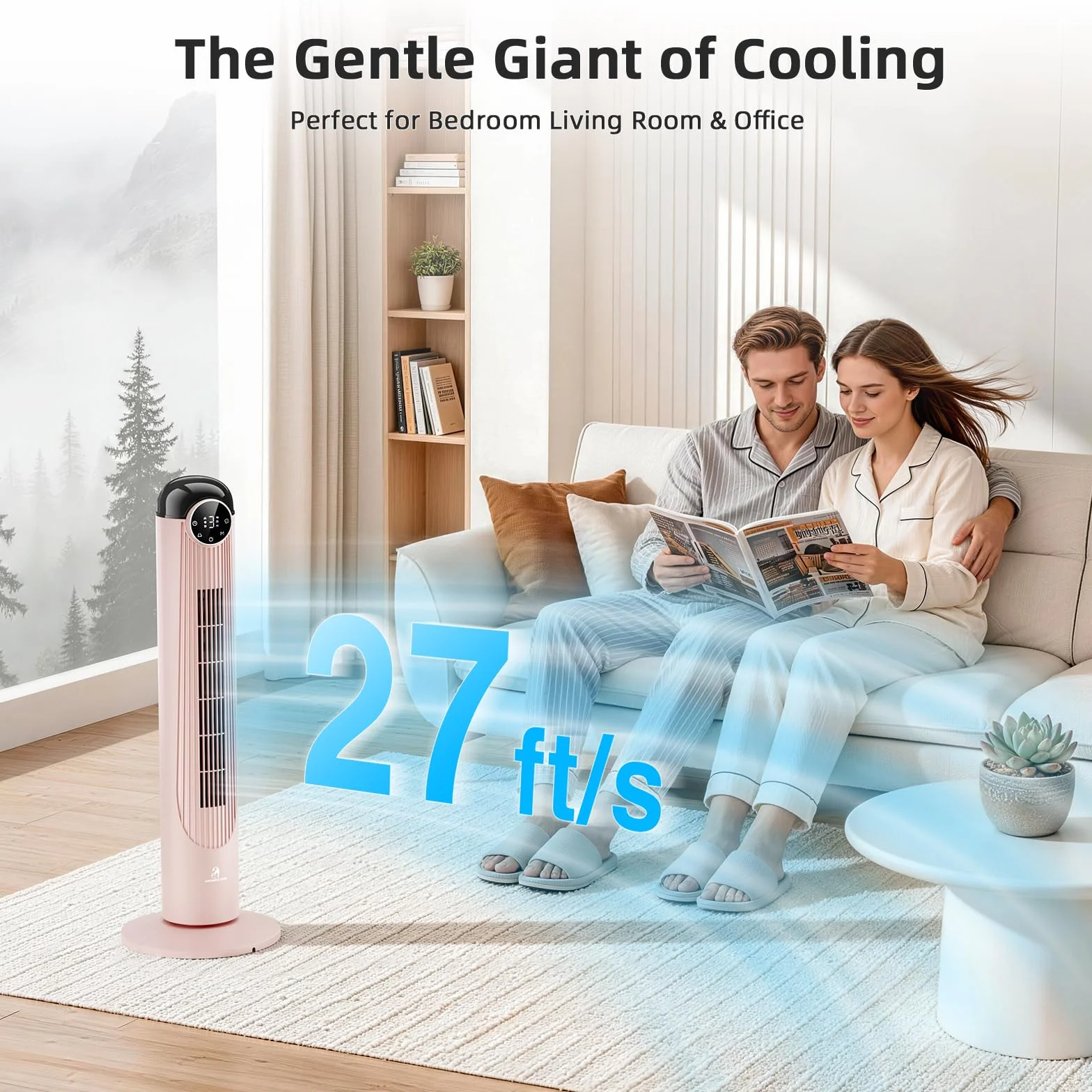 Antarctic Star T36 - Ventilador de torre de 36 pulgadas, ventilador oscilante sin aspas con control remoto, 6 velocidades y 4 modos, visualización LED, temporizador de 9H, ventilador silencioso de pie