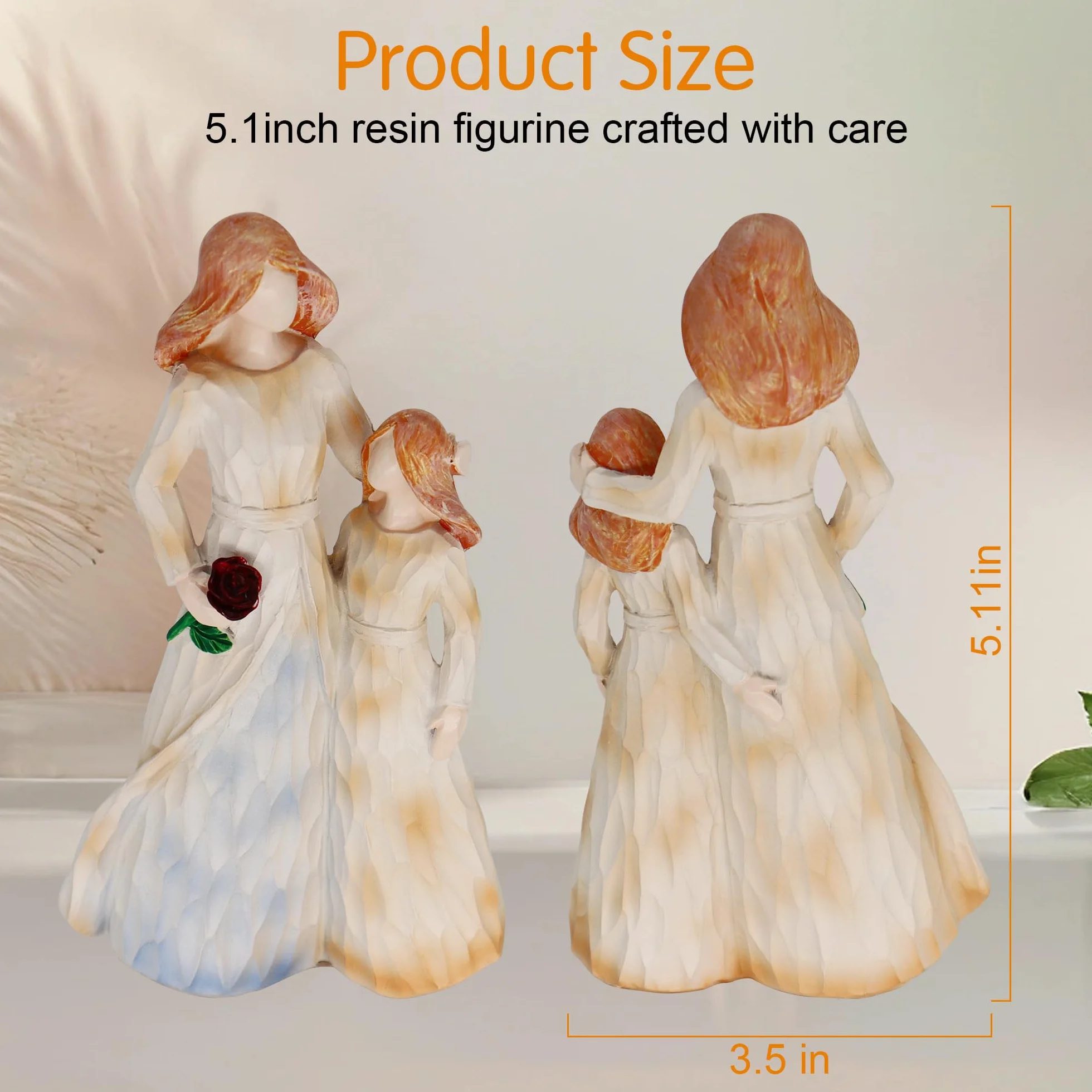 Figuras Creativas Madre e Hija: Madre sosteniendo Flores y Mano de la Niña, Regalo para Día de la Madre y Navidad
