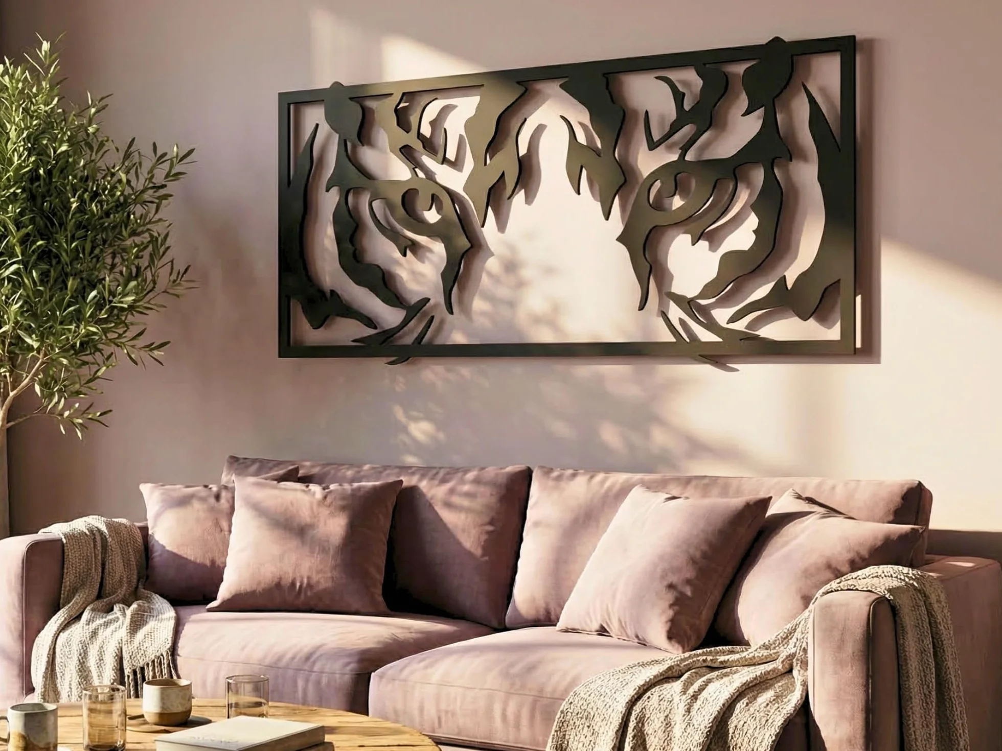VAILLA Animales Cuadros decoracion salon modernos grande, Decoración de pared de madera 3D, Decorativos para Pared del hogar, Cuadro Habitacion, Quadros decoração sala, dormitorio (Ojos de tigre)