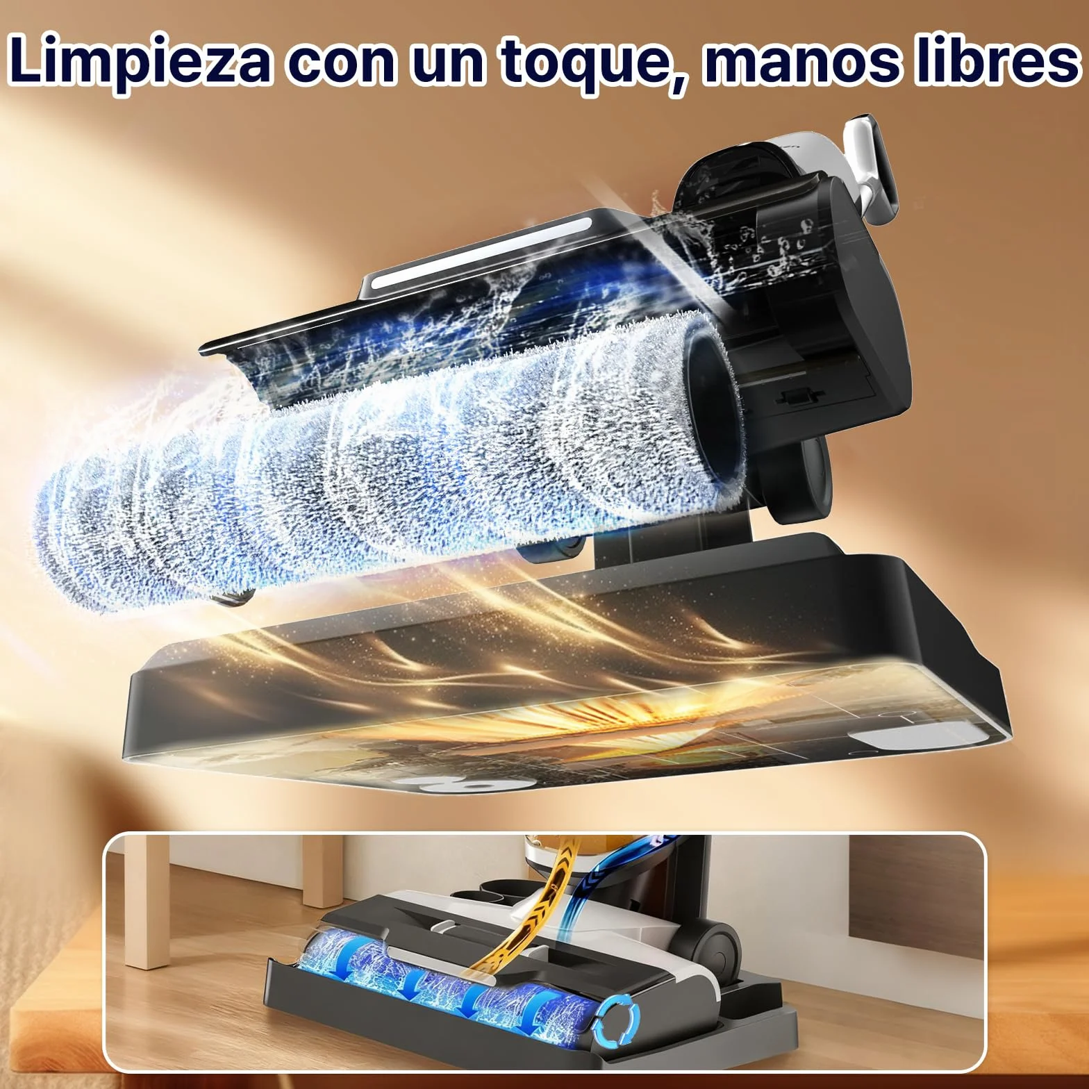 Hearten Aspiradora Fregadora Sin Cable, Desinfección con Agua Electrolizada, Diseño Autopropulsado Fregona Electrica, Autolimpieza, LED, Navegación por Voz, de Bordes, para Suelos Duros,Madera y más