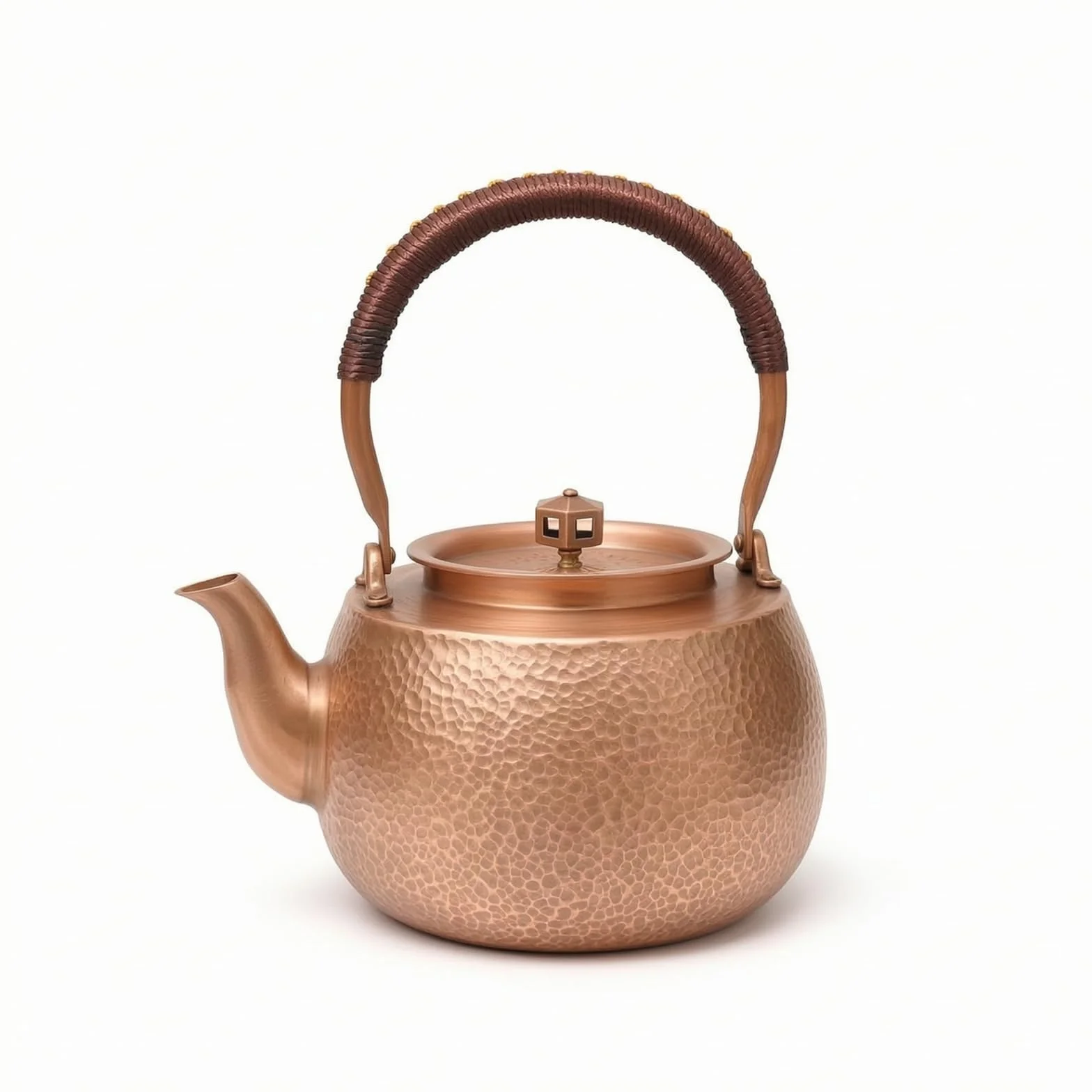 Tetera Cobre Martillado Hervidor Agua Cobre Artesanal Tetera con Asa para Aficionados Al Té Té, Coleccionistas, Cocina, Mesa, 860 Gramos, Martillado Estilo 6