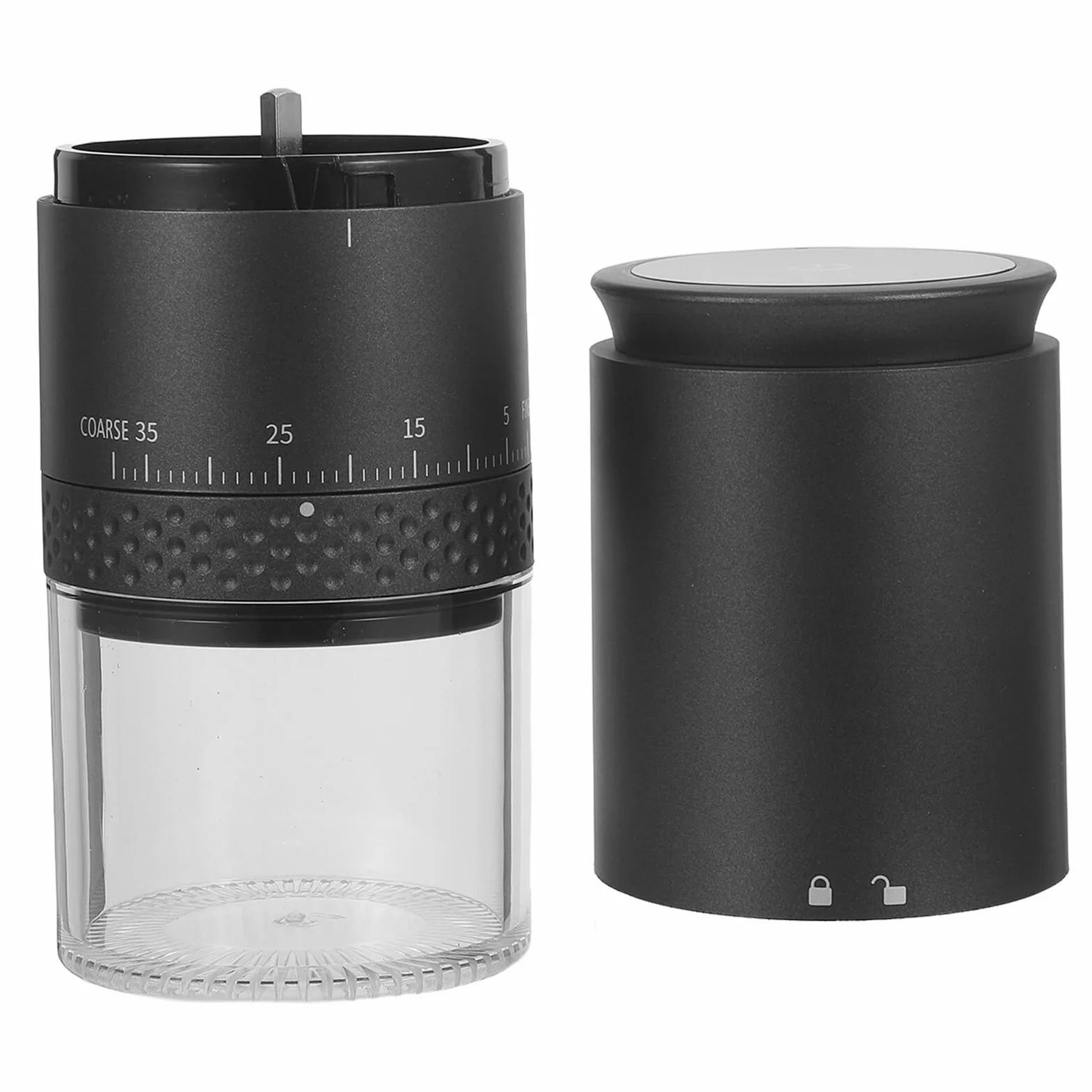 SECFOU Molinillo de Café Eléctrico Portátil Negro 3.7v 13w con Muelas de Cerámica, Carcasa Abs, Ajuste Externo 990, Molinillo para Especias y Granos, Rápido y Silencioso para Cocina