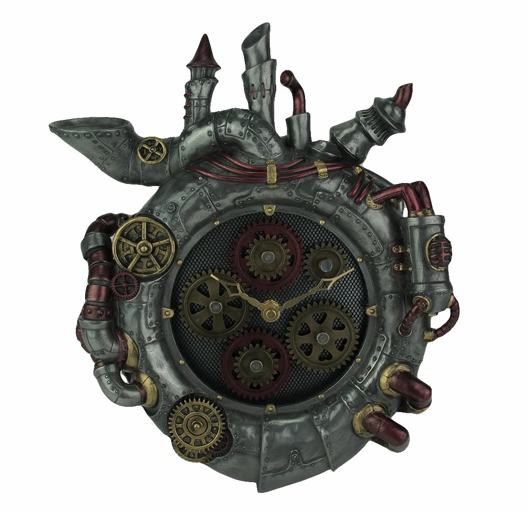 Things2Die4 resina pared reloj de pared relojes Magnum Opus estilo Steampunk con movimiento Gears 10,75 x 14 x 2,5 pulgadas gris