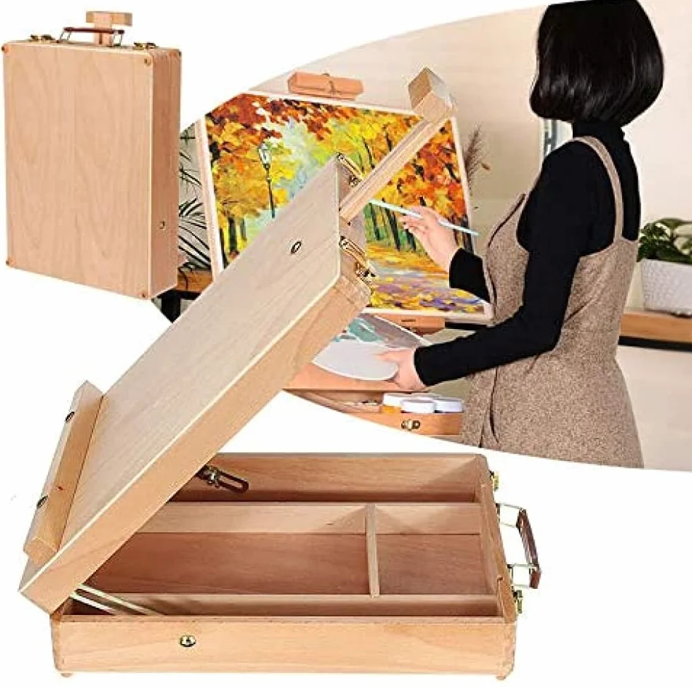 SAeWare Caja de mesa de madera, extraíble, plegable, de cuero, tablero de dibujo de madera, lienzo de mesa de trabajo, boceto con pies para pintar