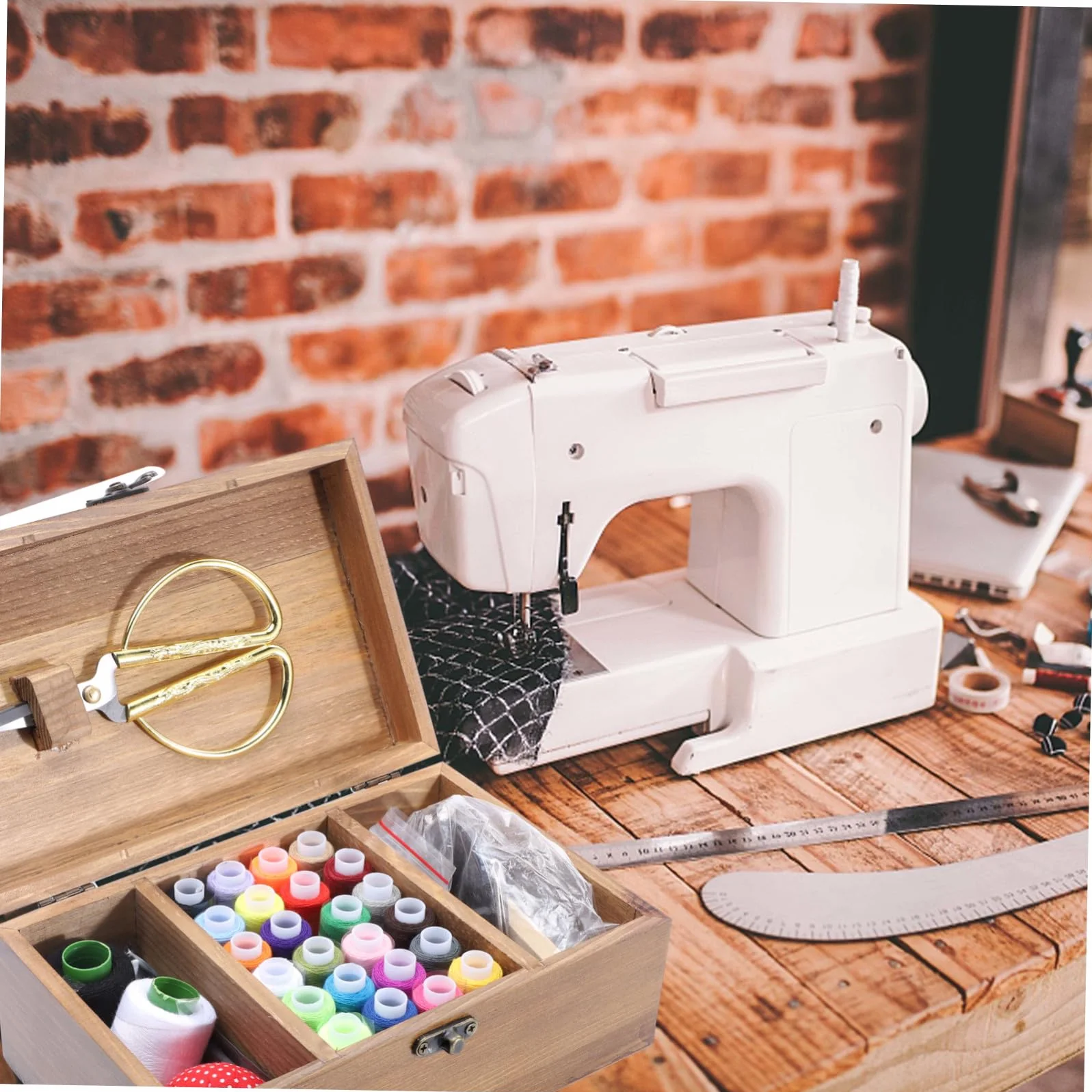 Baluue Costurero de Madera Retro Compacto con Kit Completo de Aguja Hilo Caja Organizadora para Herramientas de Costura el Hogar para Principiantes y Profesionales
