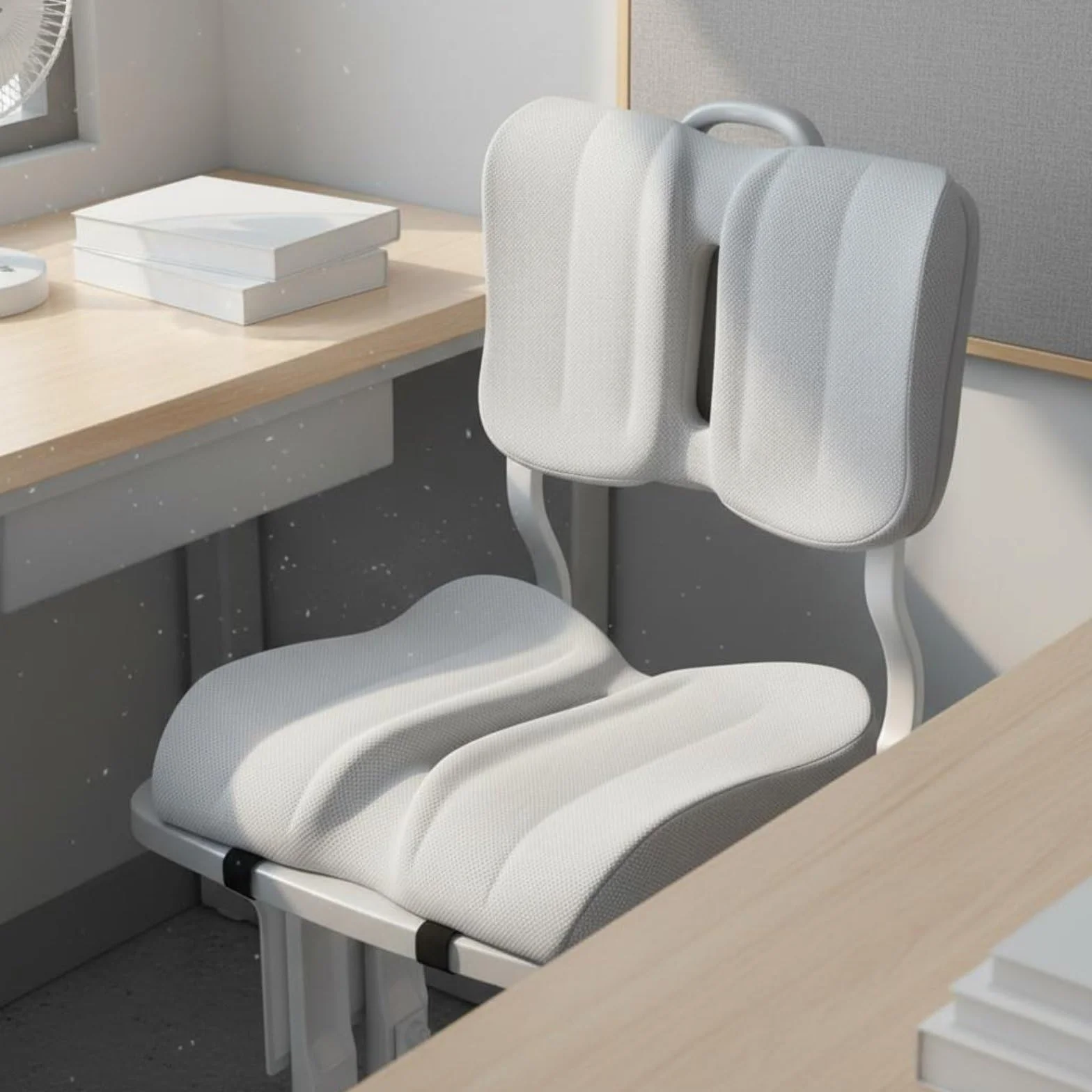 Cojín para Estudiante Cojín de Asiento Almohadilla Ergonómica Soporte Lumbar Soporte de Coxis Espuma Viscoelástica Funda de Poliéster Transpirable, Light Gray