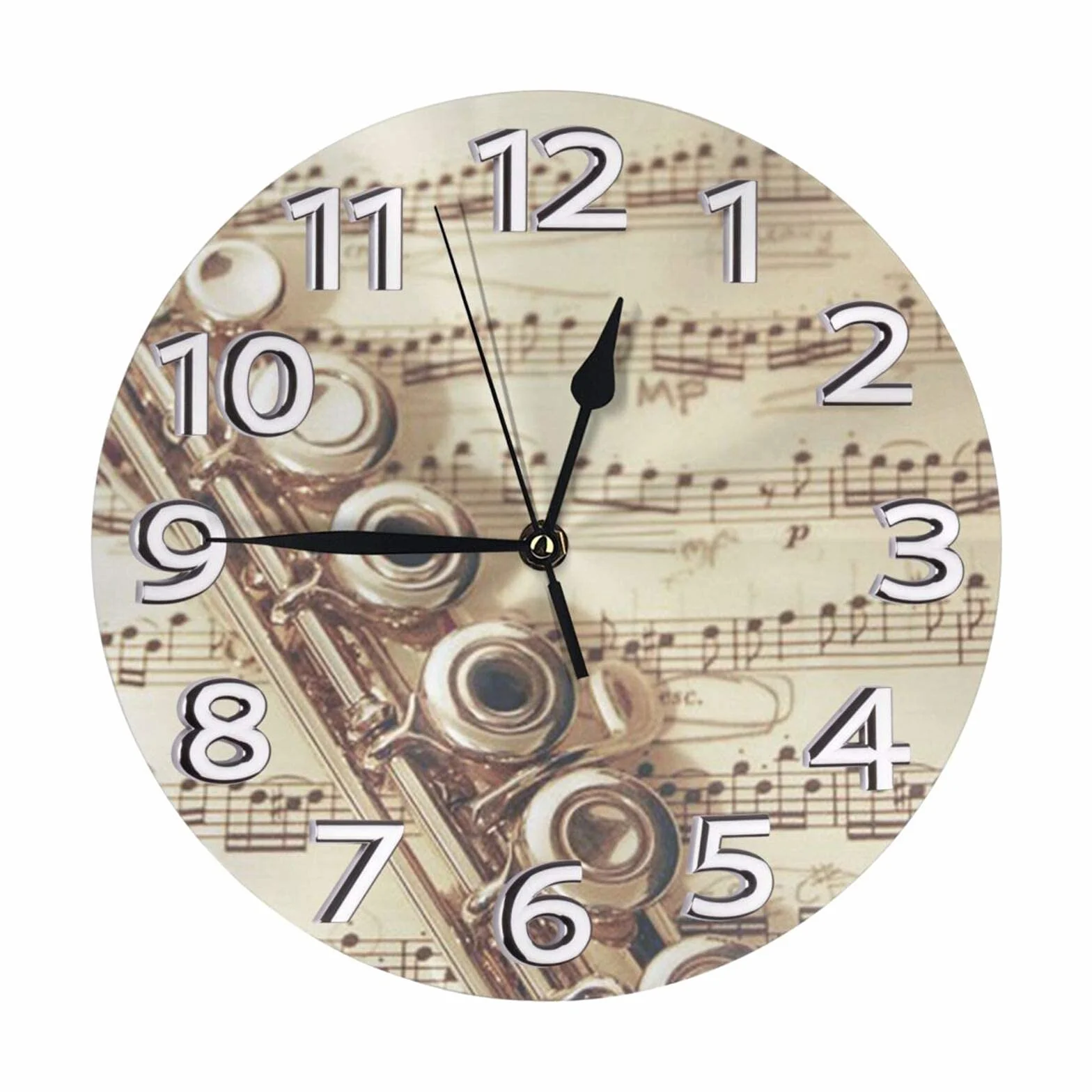 Reloj con número de música de Flauta Moderno silencioso DIY Grande sin Marco Ideal para Cualquier habitación en el hogar, Comedor, Cocina, Oficina, Escuela