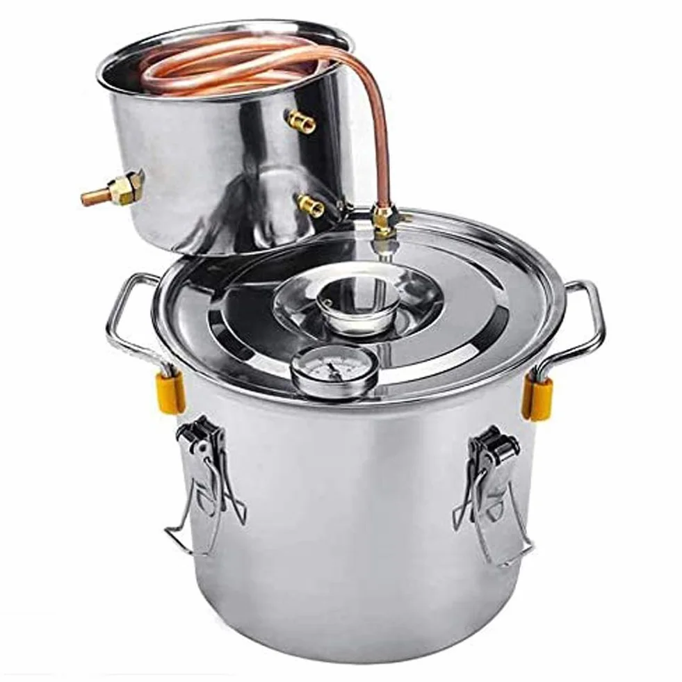 JIXIN Alambique, 3Gal 12L Destilador De Alcohol Moonshine Todavía Termómetro Incorporado Kits De Destilación Caldera Kit De Elaboración Casera De Acero Inoxidable (3Gal / 12L)