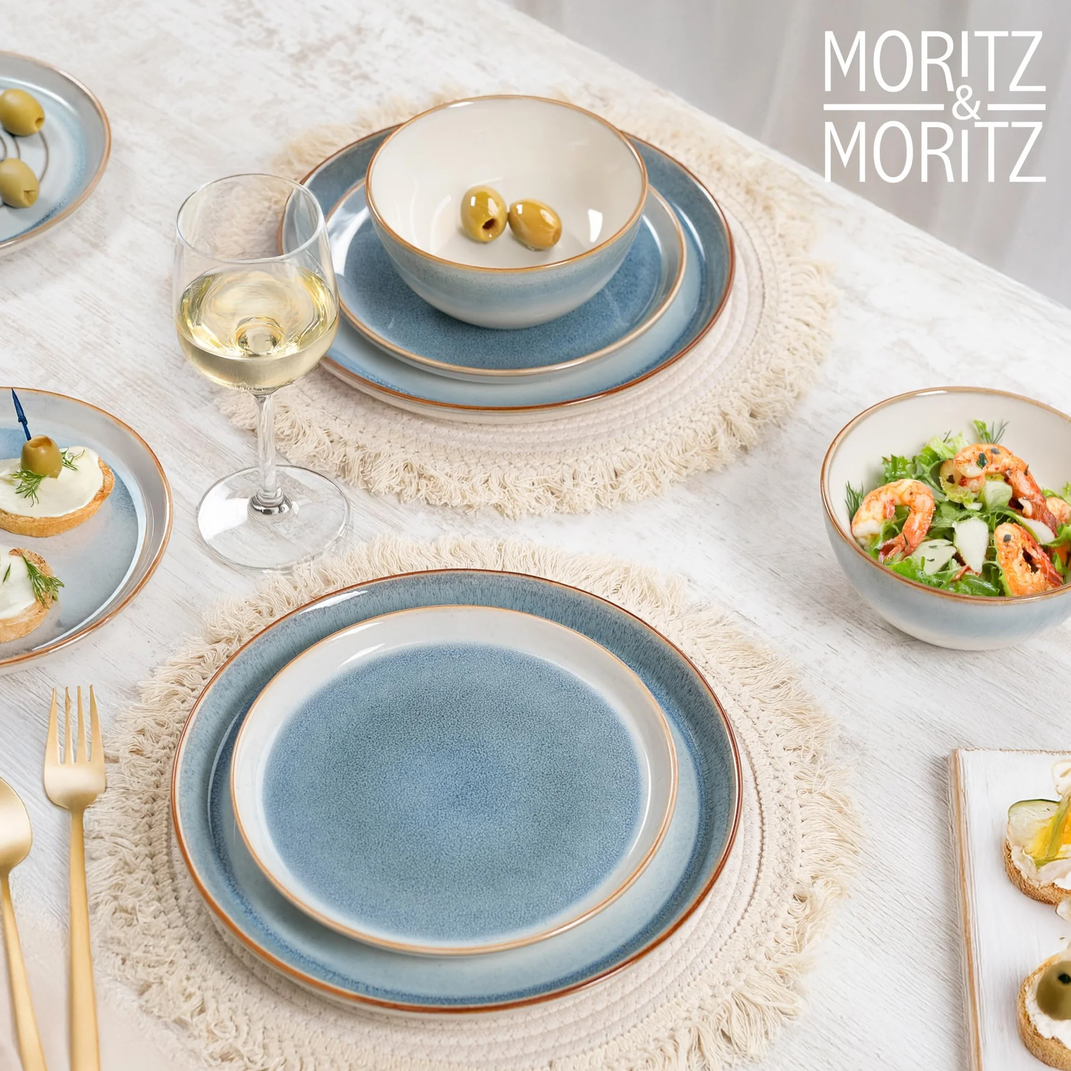 Moritz & Moritz Tarento - Juego de vajilla para 6 personas (24 piezas), color azul