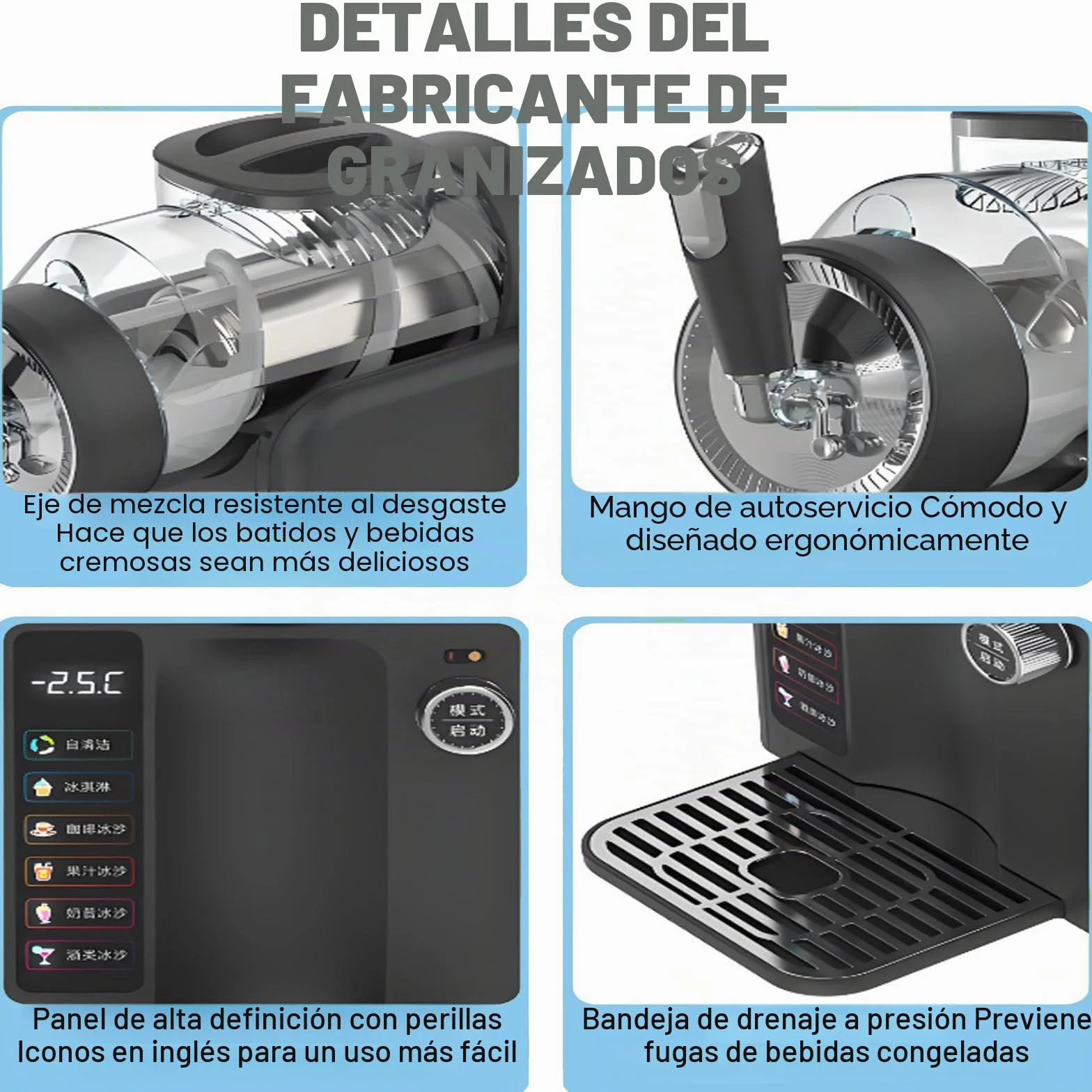 Máquina para Granizados,185 W,Máquina De Bebidas Frías De Sobremesa 5 En 1,Máquina Multifunción para Helados Suaves,con Limpieza Automática,5 Programas Preestablecidos para Batidos Black