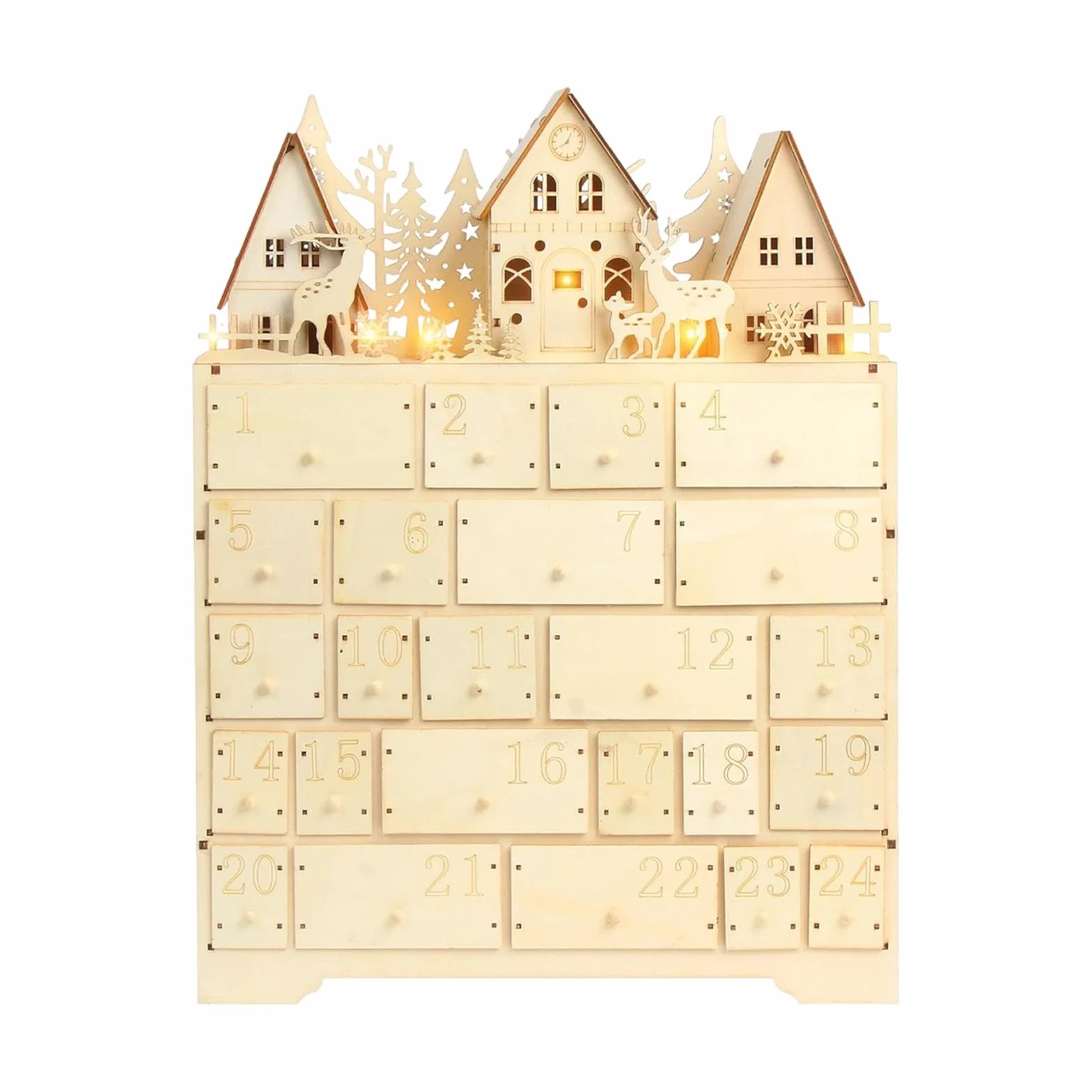 Adornos de Calendario de Adviento LED con Cajón de Luz, Decoración Navideña para La Familia