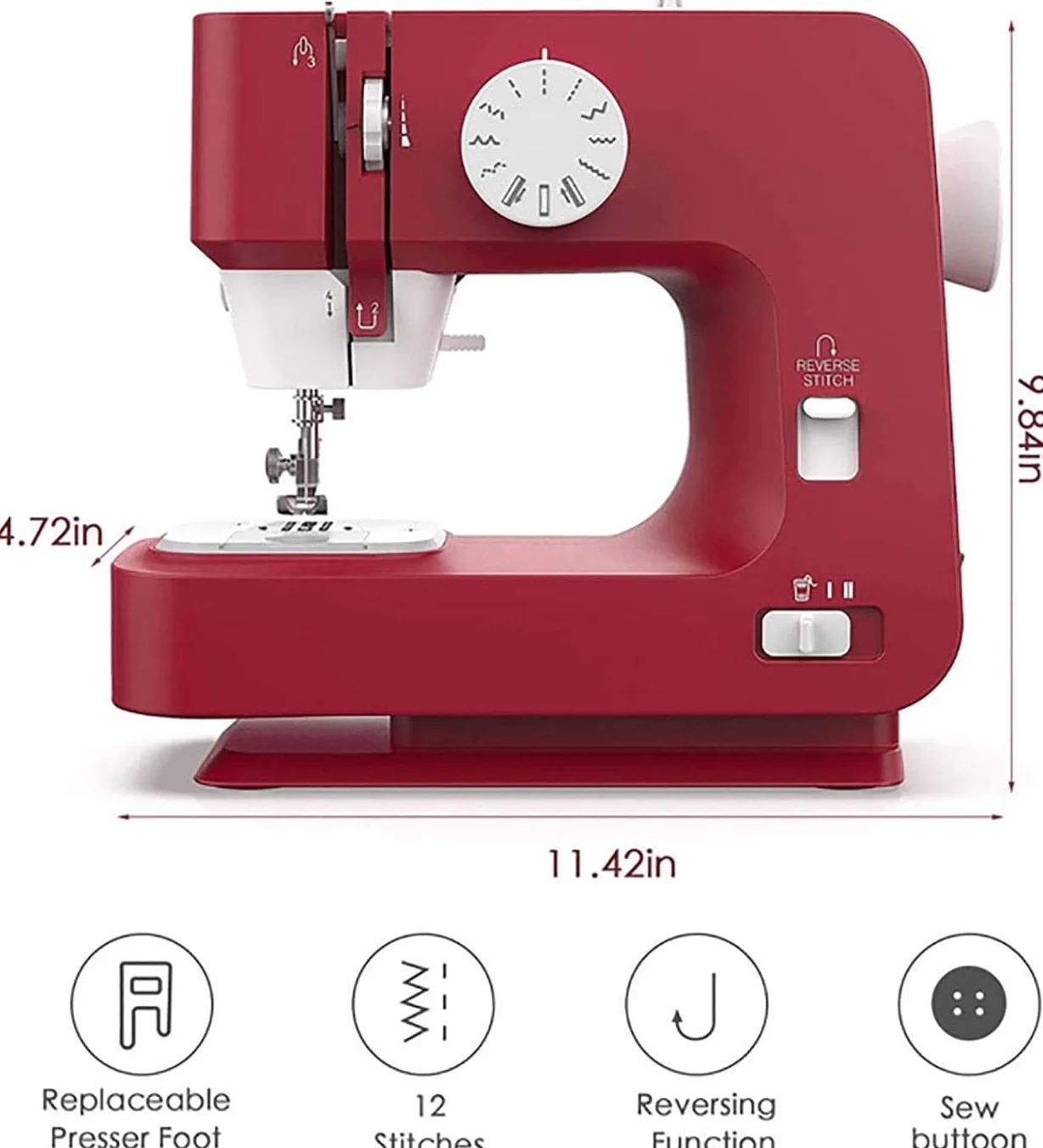 Mini máquina de coser, máquina de coser eléctrica con 12 patrones de puntada, uso doméstico, fácil de operar, ideal para principiantes y proyectos de manualidades, diseño portátil