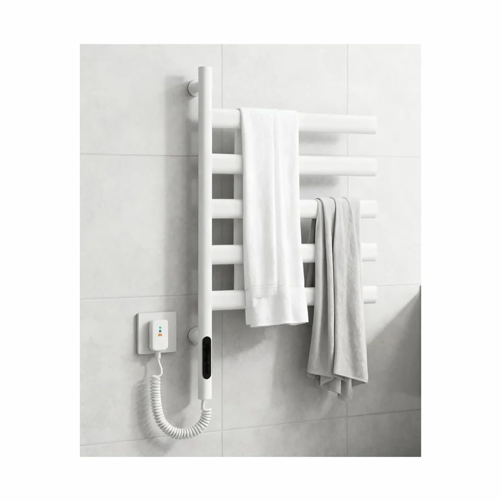 Toallero Electrico Baño Pared, Radiador Toallero Electrico Giratorio 180°, Calentador De Toallas Bajo Consumo,Secador Toallas con Termostato,Temporizador,Pantalla LED,Blanca