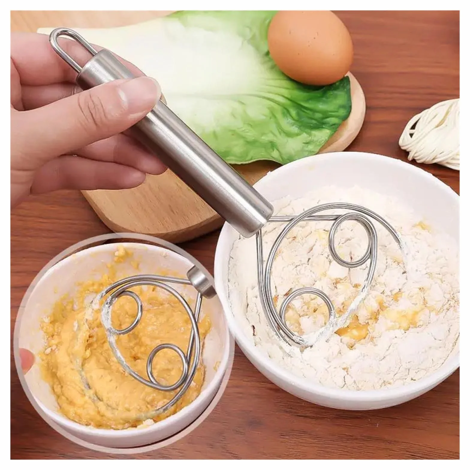 Batidor de masa acero inoxidable con mango ergonómico, mezclador Manual for hornear, batidor huevos, herramienta for agitar crema(Stainless Steel)