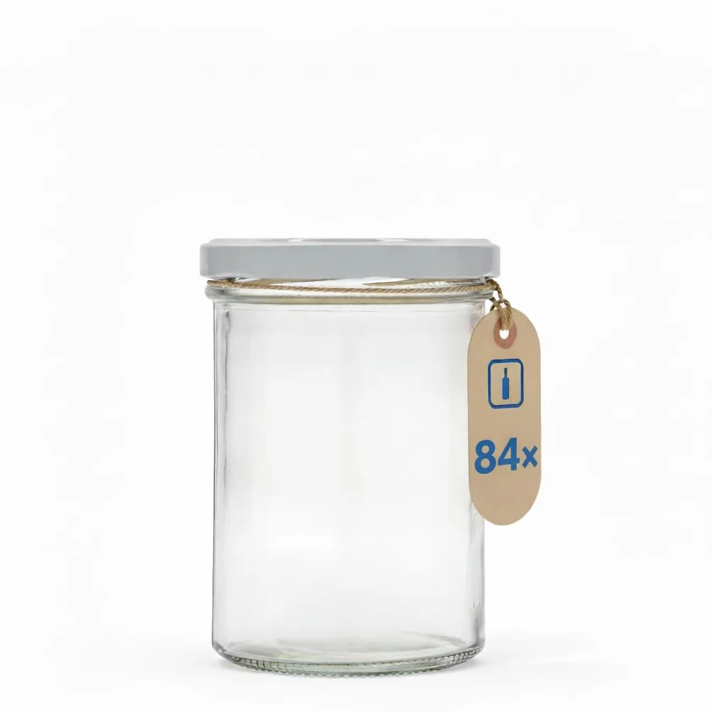 84 tarros de cristal para conservas de 435 ml, con tapa blanca, ideal para mermelada, mermelada, gelatina, sopa o preparación de harina, apto para horno, fabricado en Alemania