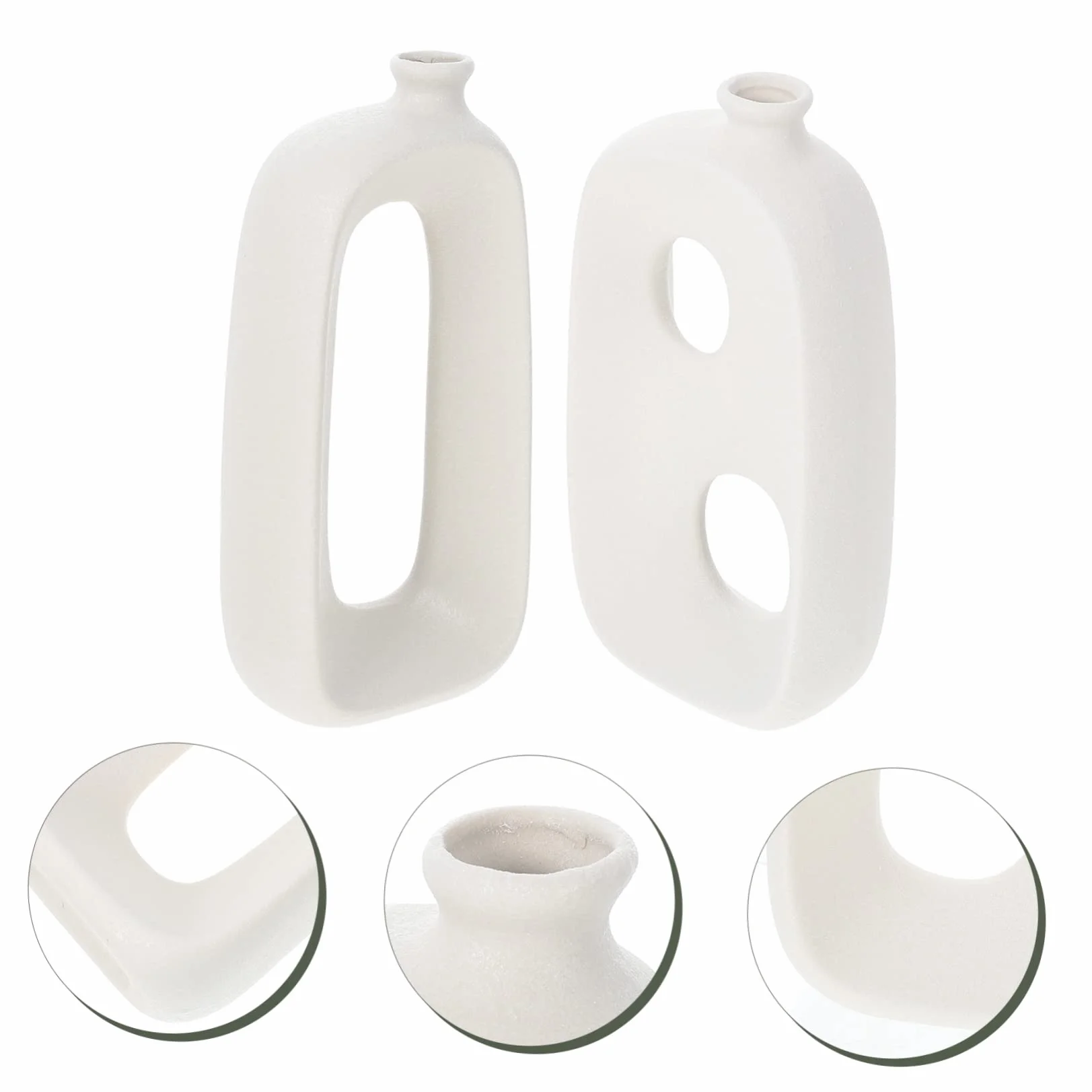 Jarrón de Cerámica Pequeño de Forma Especial Blanco 2 Piezas | Acabado Mate, Resistente al Desgaste y Finamente Procesado, para Flores y Plantas, Uso Hogar u Oficina