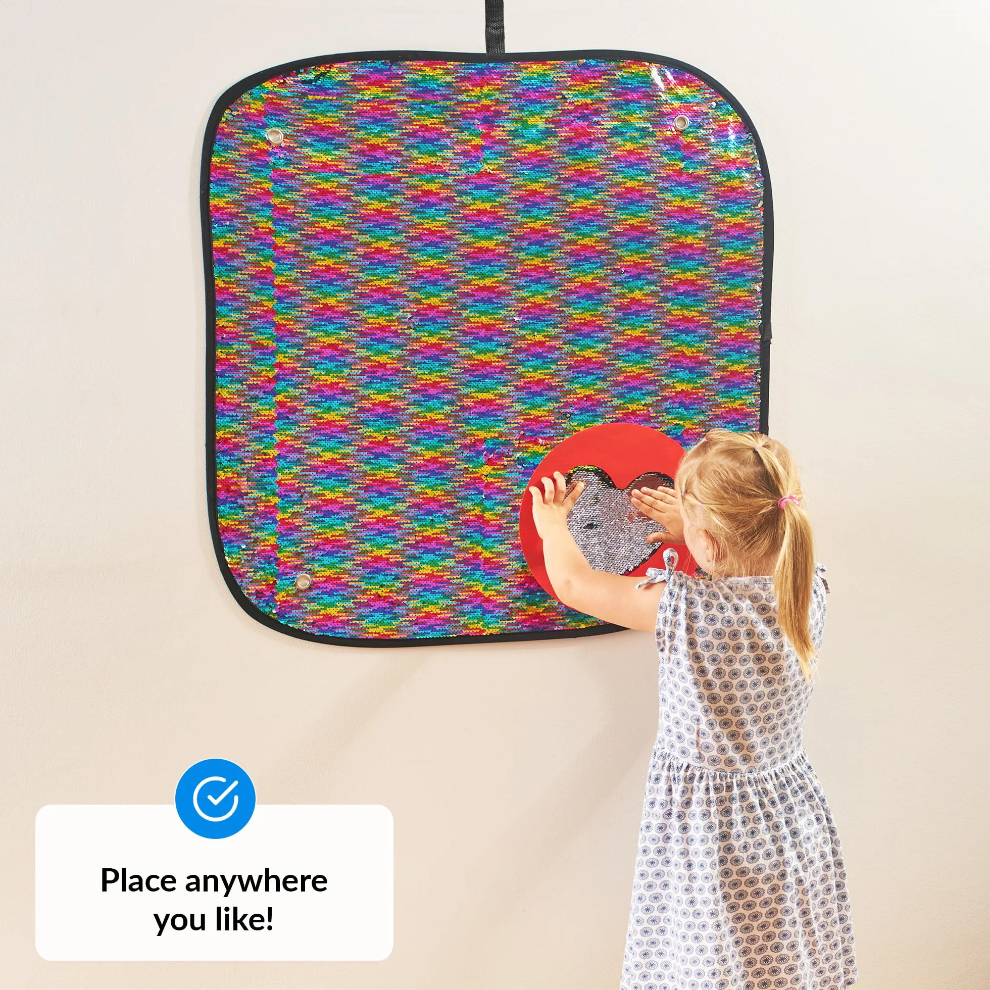 Panel mural sensorial de tela de lentejuelas reversible para niños