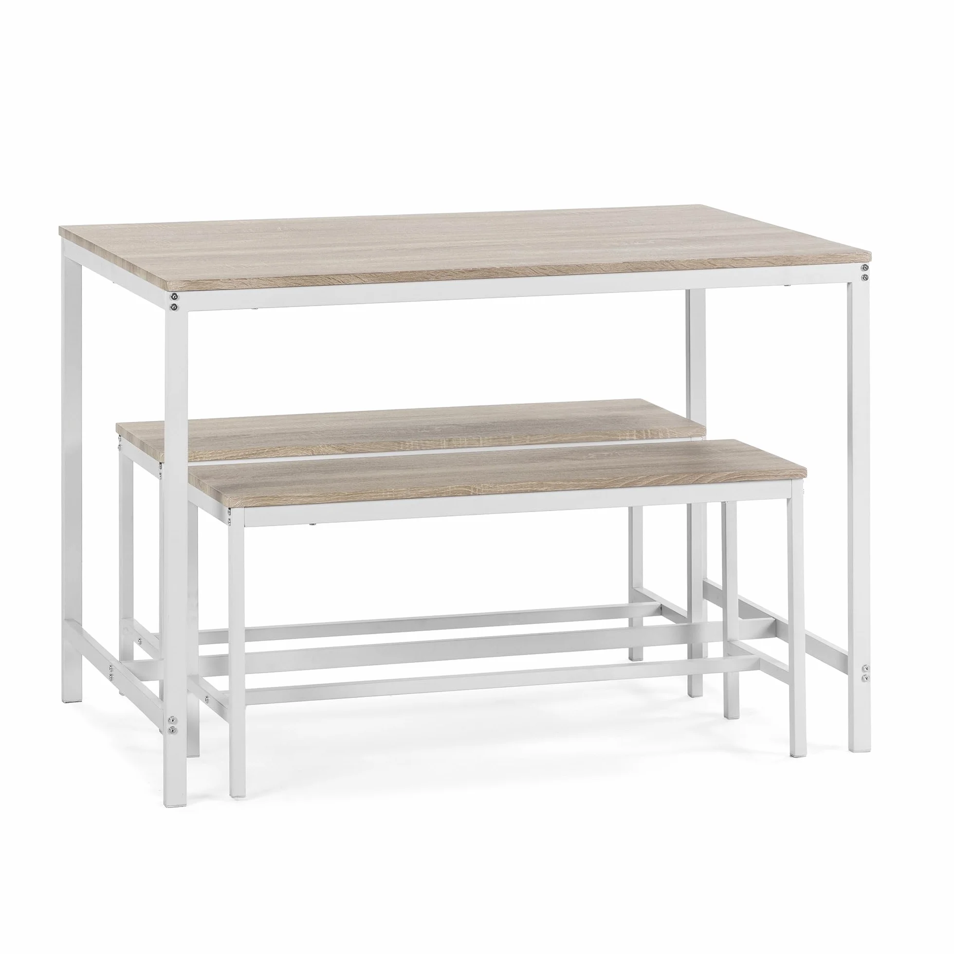 VS Venta-stock Conjunto Mesa y 2 Bancos Lisboa Blanco para Comedor o Cocina, Mesa 110 cm x 70 cm x 75 cm, Estructura metálica