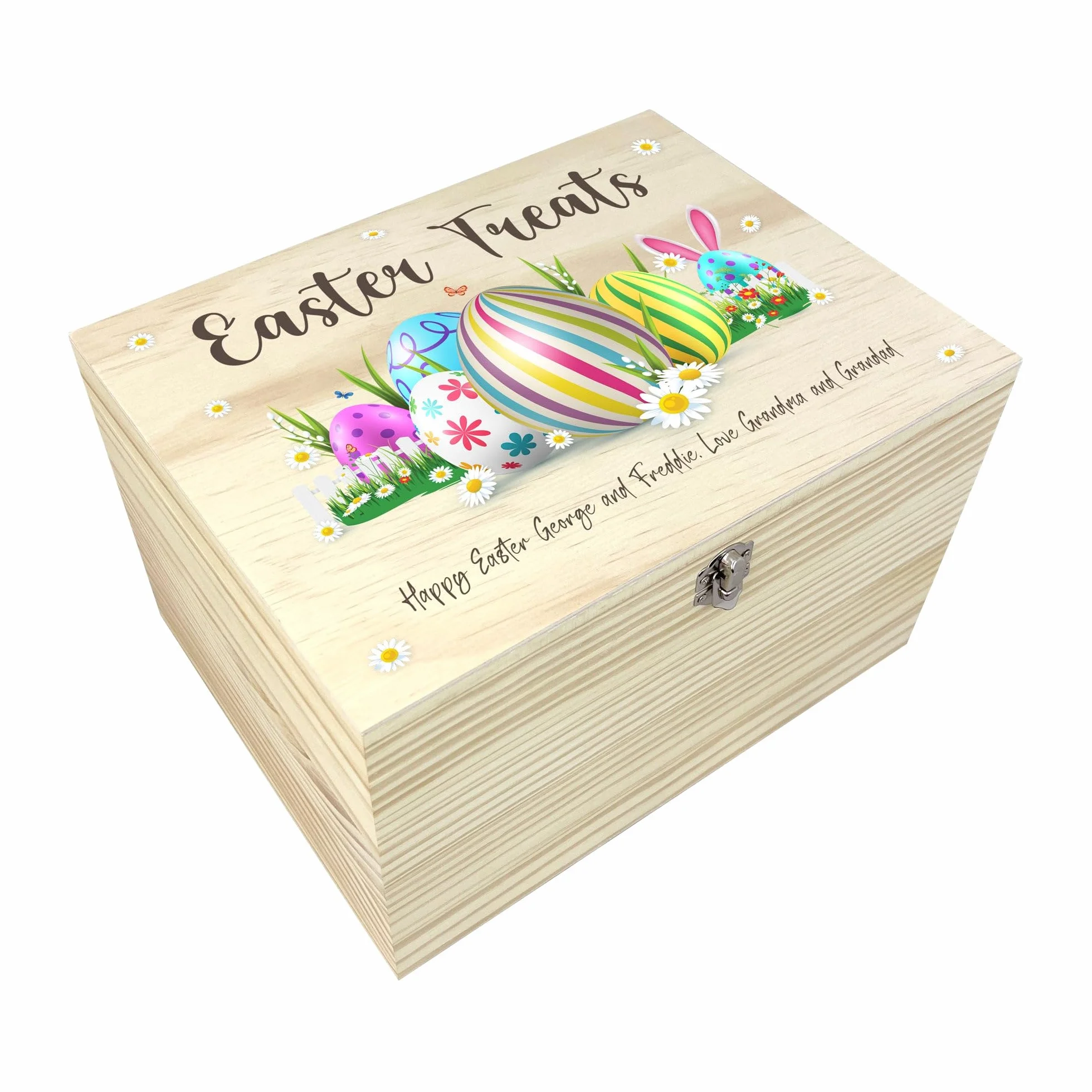 Caja de madera personalizada con huevos de Pascua en colores pastel, nombre personalizado, regalo de Pascua, cesta de Pascua, golosinas de Pascua, Pascua para niños, Pascua