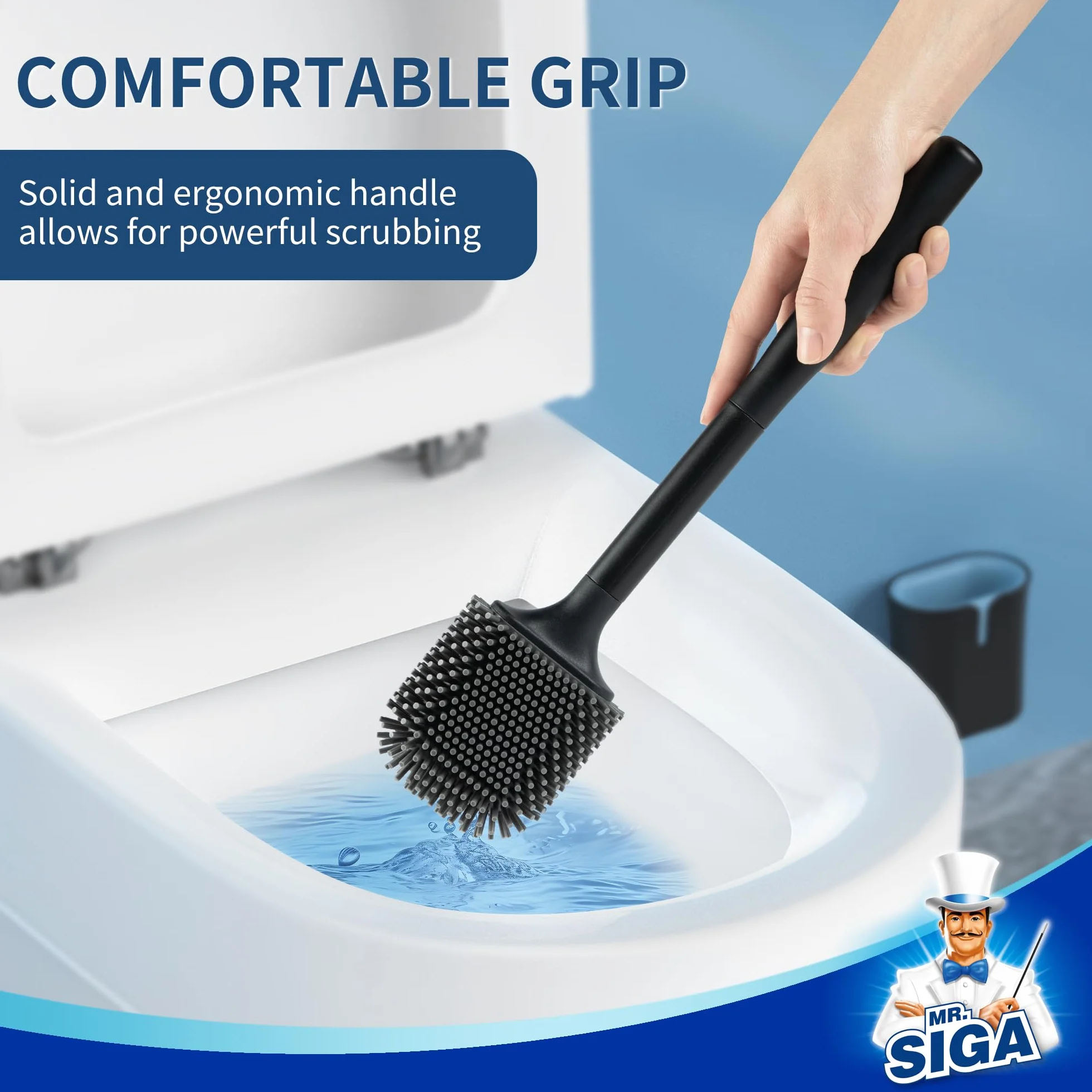 MR.SIGA Escobillero y Portaescobillas de Pared con Cerdas de TPR, Negro, 1 Pack