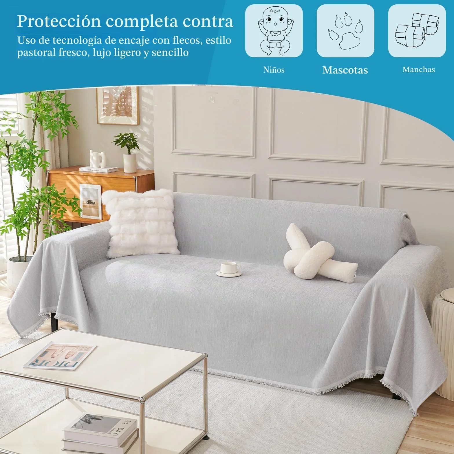 Súper Suave cómodo Manta Manta sofá Mantas Decorativas para sofás Dormitorio Sala de Estar Sencillo Diseño Multifuncional Super Grande Cálida Gruesa Alfombra de sofá 180 * 420cm Gris Claro