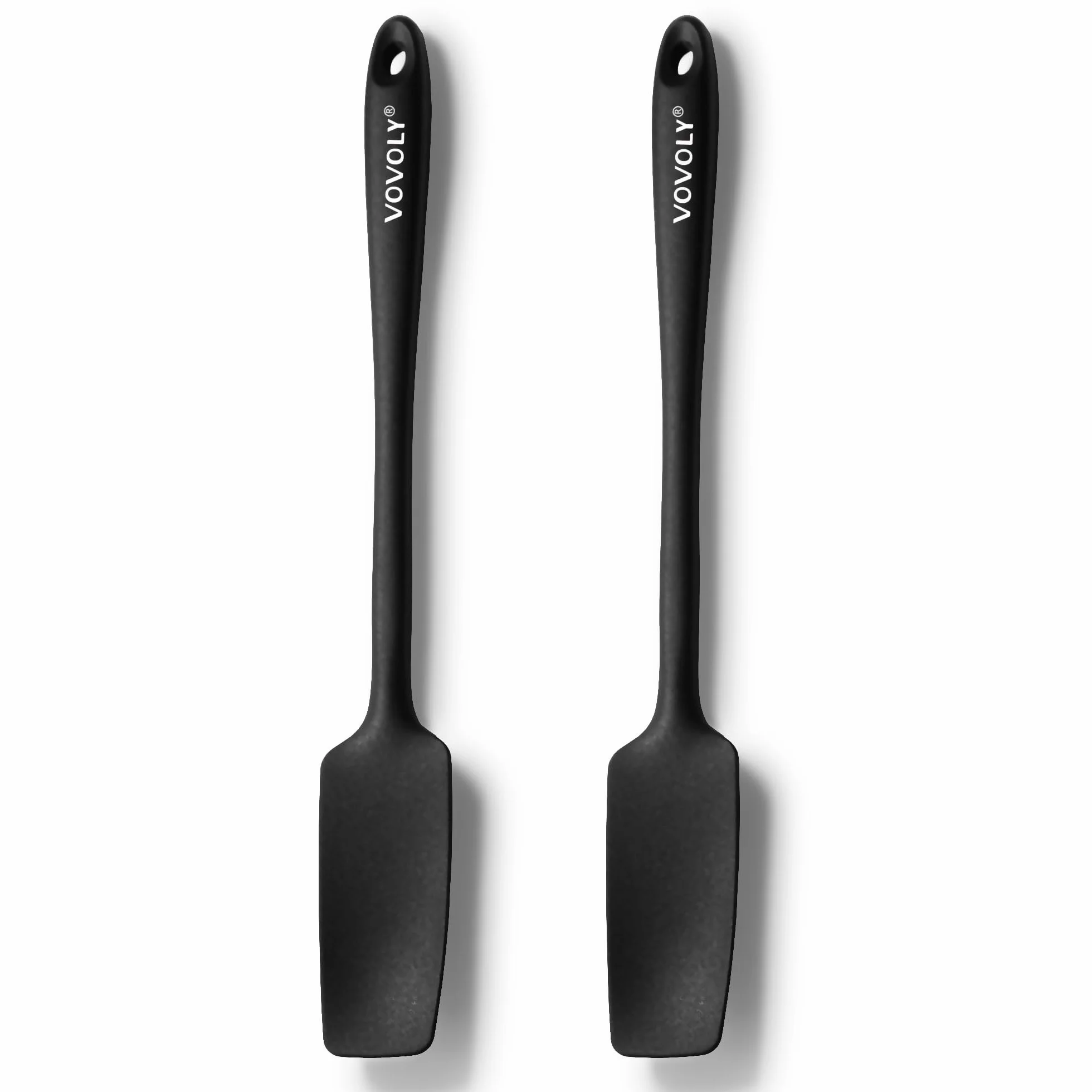 VOVOVOLY - Espátulas de silicona para tarros de mango largo, espátulas pequeñas resistentes al calor de 600ºF, diseño sin costuras, núcleo de acero inoxidable, cuchara libre de BPA, color negro